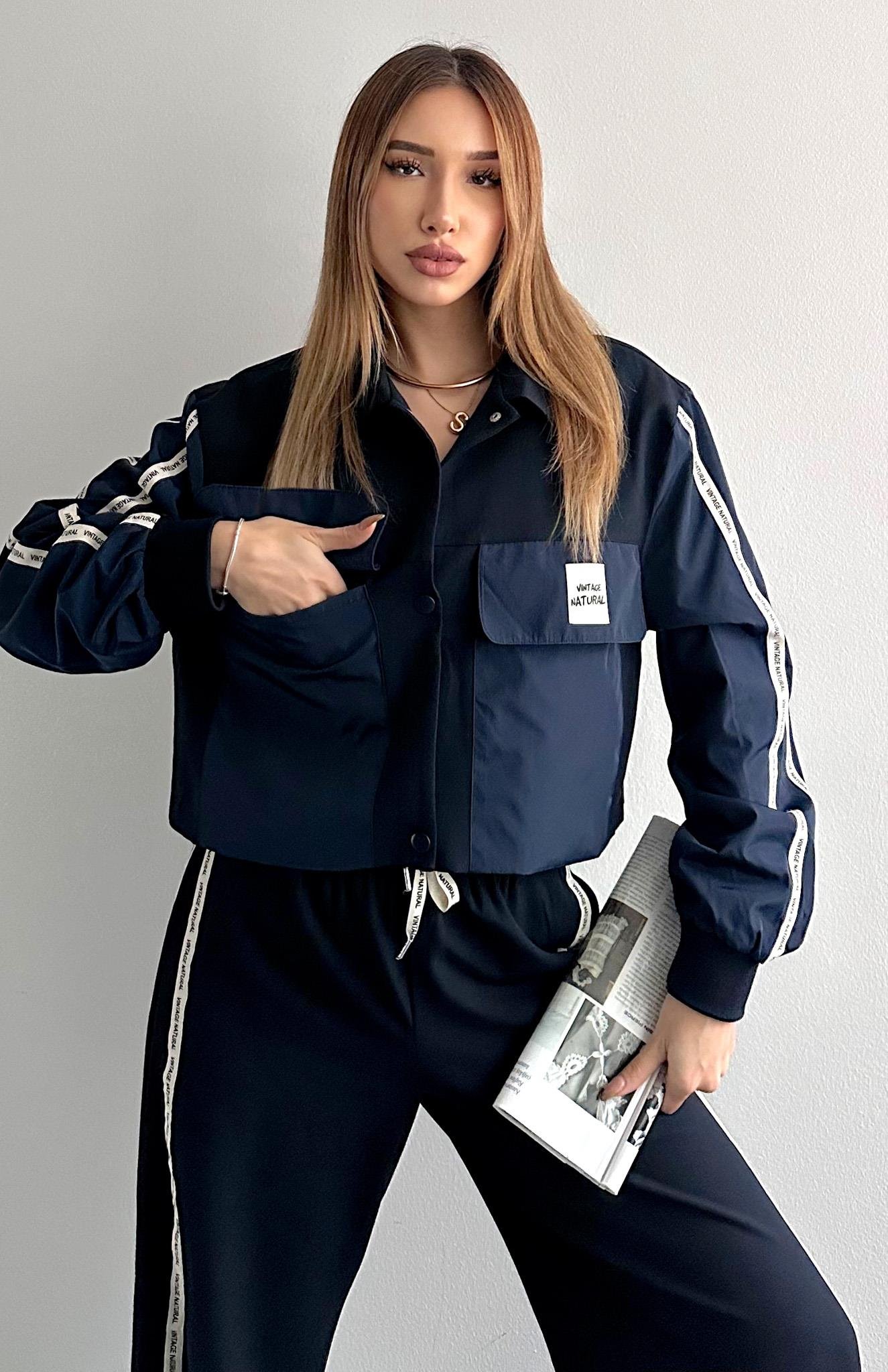 Kumaş Matchli Etiket Detaylı Ceket LACİVERT