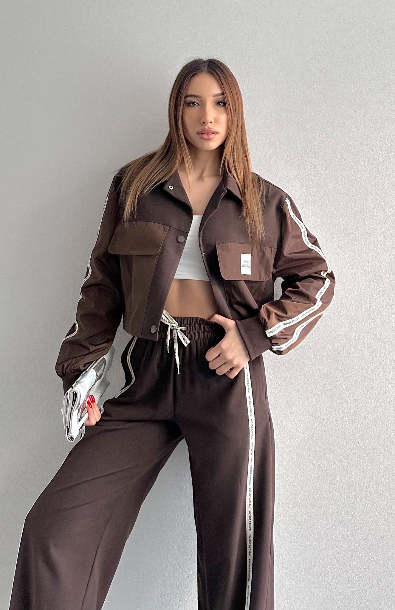 Kumaş Matchli Etiket Detaylı Ceket KAHVERENGİ