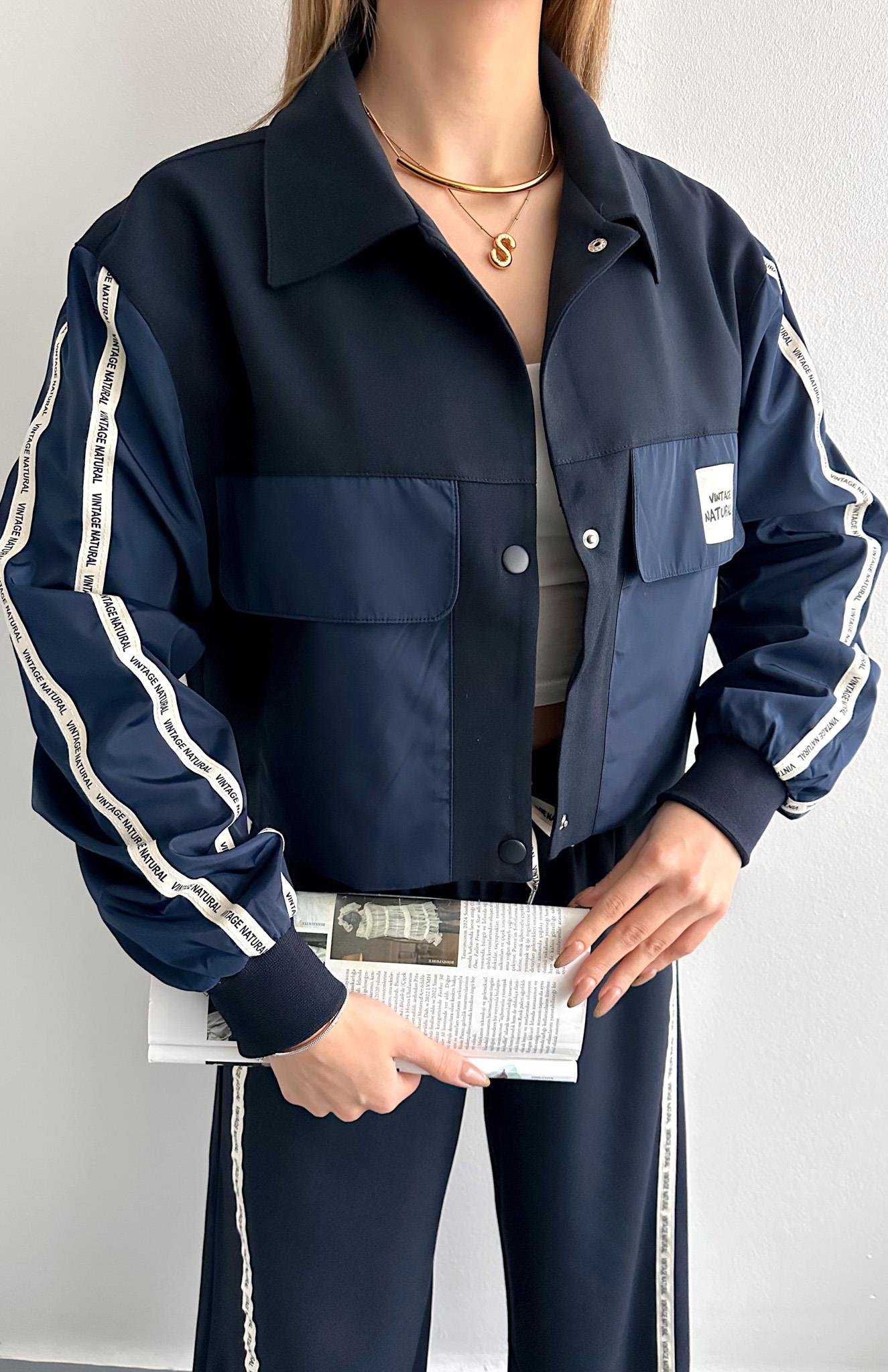 Kumaş Matchli Etiket Detaylı Ceket LACİVERT