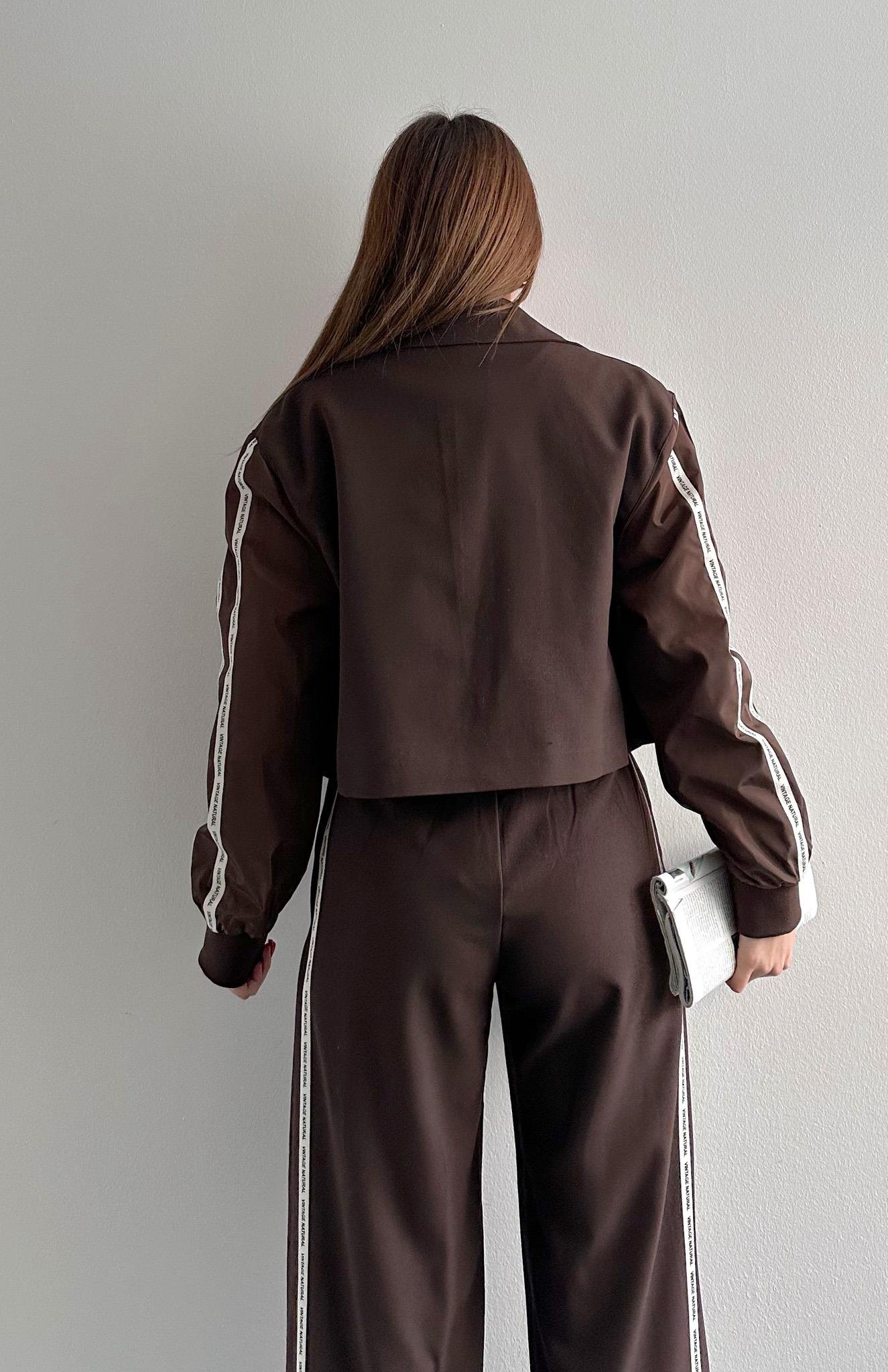 Kumaş Matchli Etiket Detaylı Ceket KAHVERENGİ