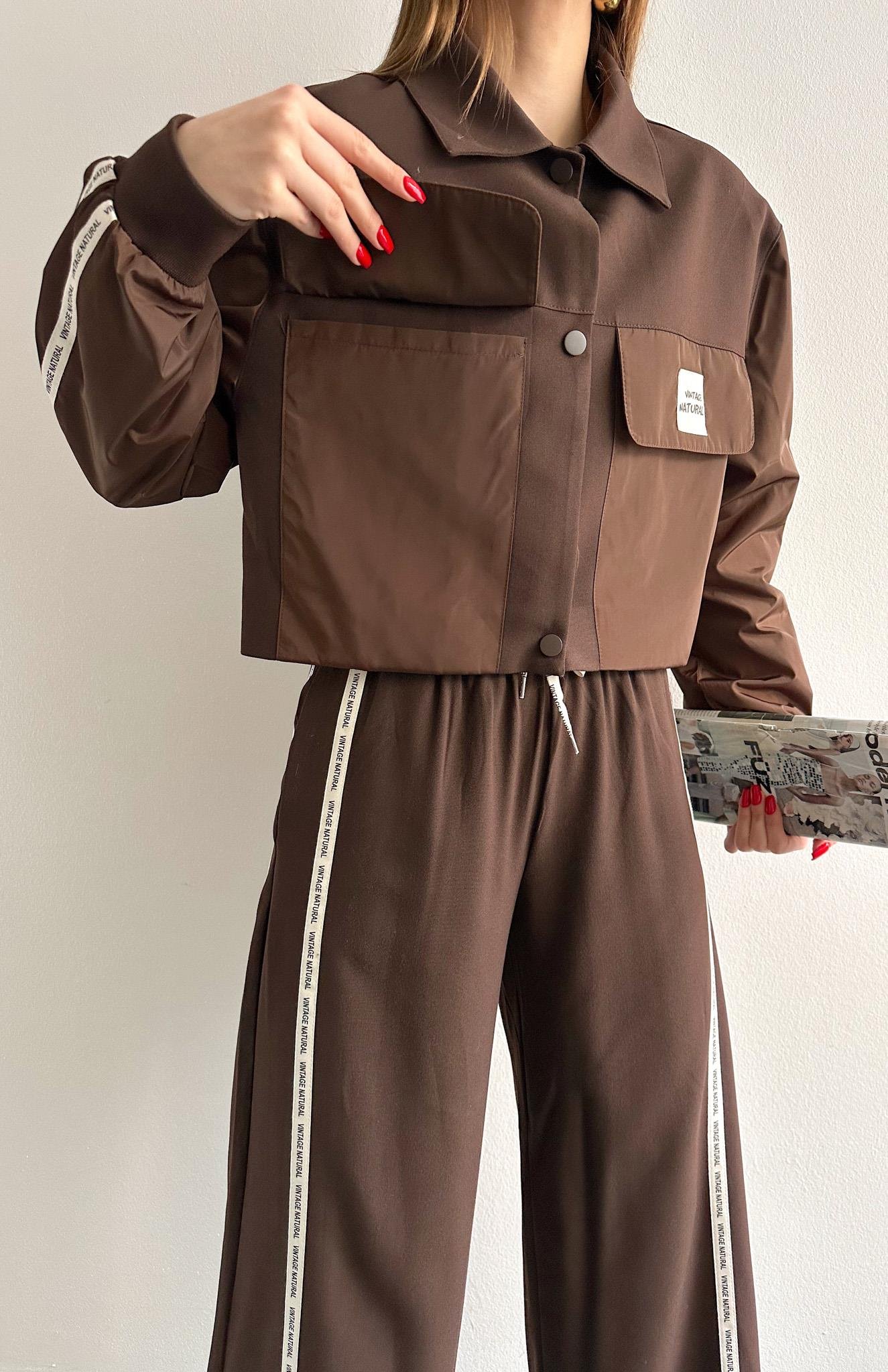 Kumaş Matchli Etiket Detaylı Ceket KAHVERENGİ