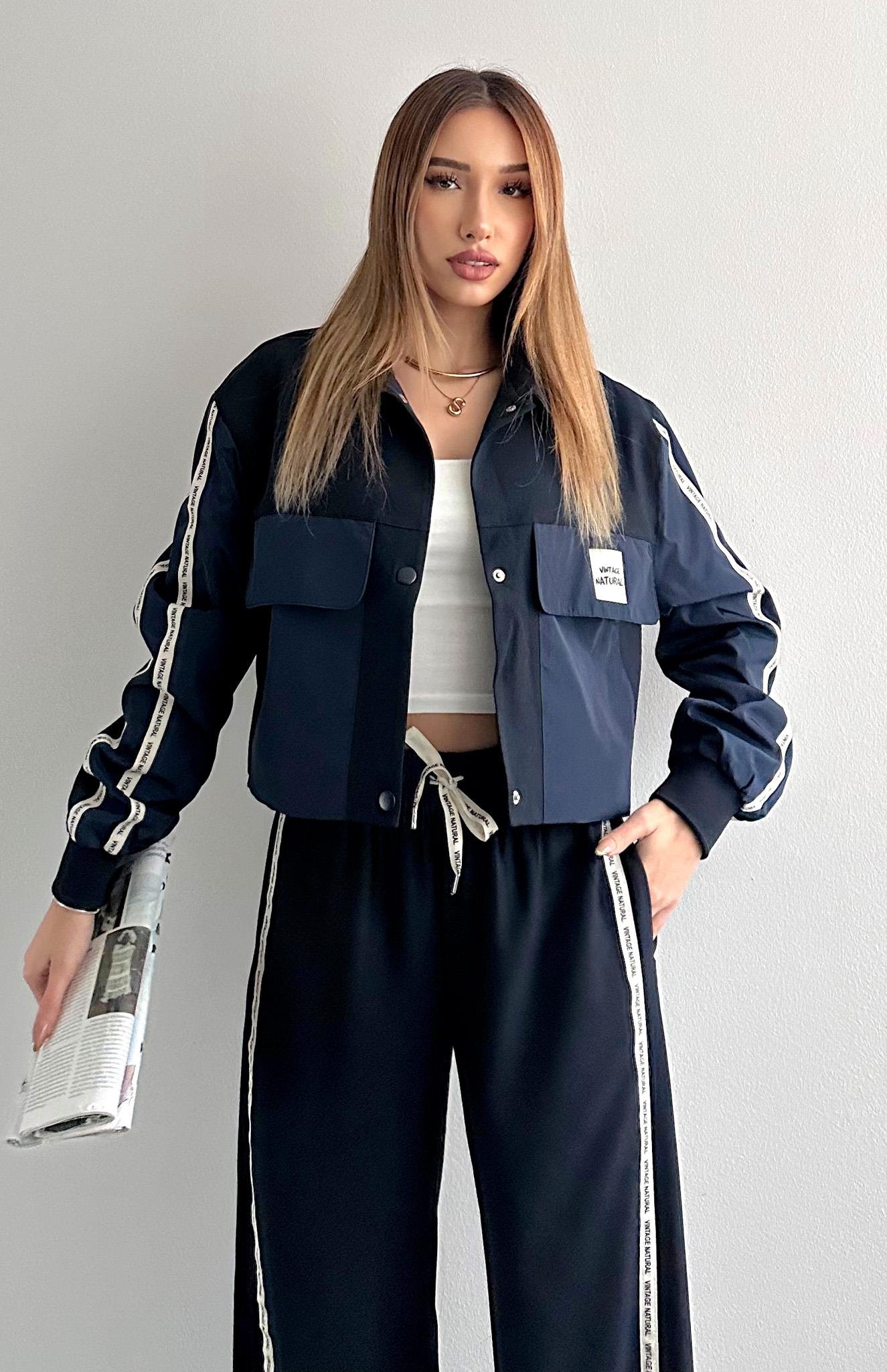 Kumaş Matchli Etiket Detaylı Ceket LACİVERT