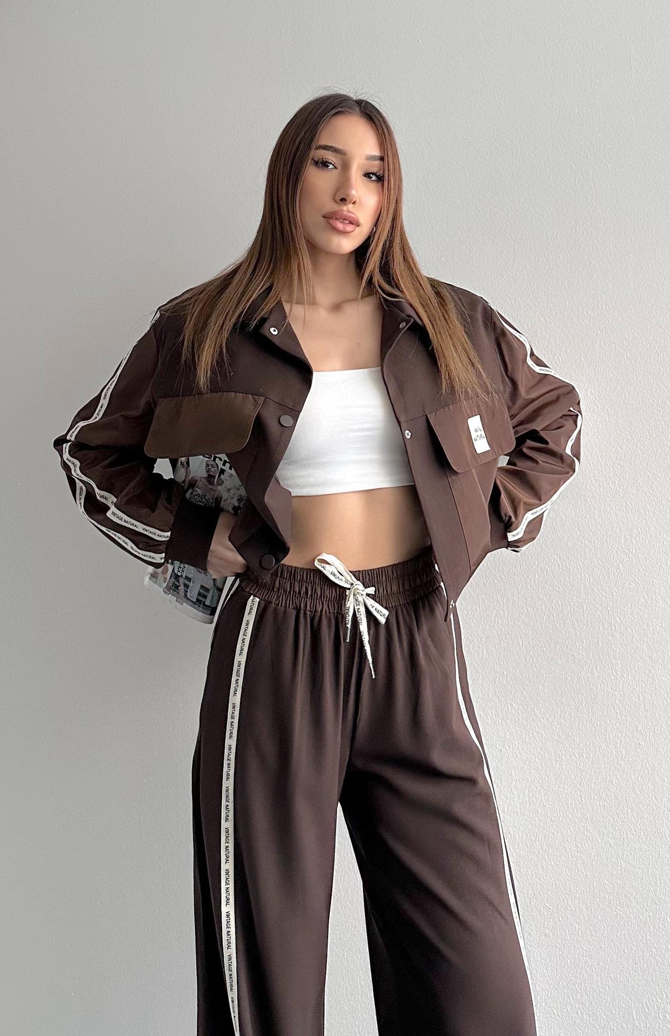 Kumaş Matchli Etiket Detaylı Ceket KAHVERENGİ