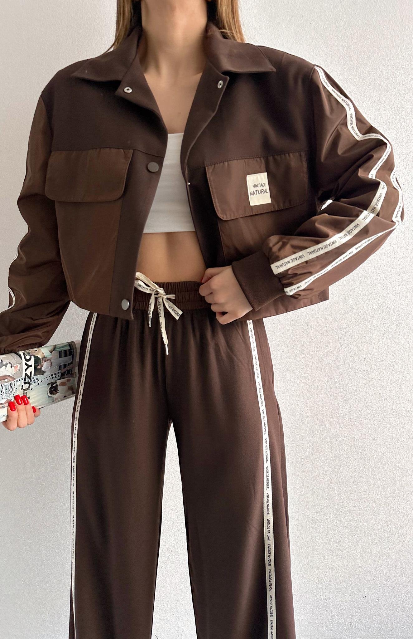 Kumaş Matchli Etiket Detaylı Ceket KAHVERENGİ