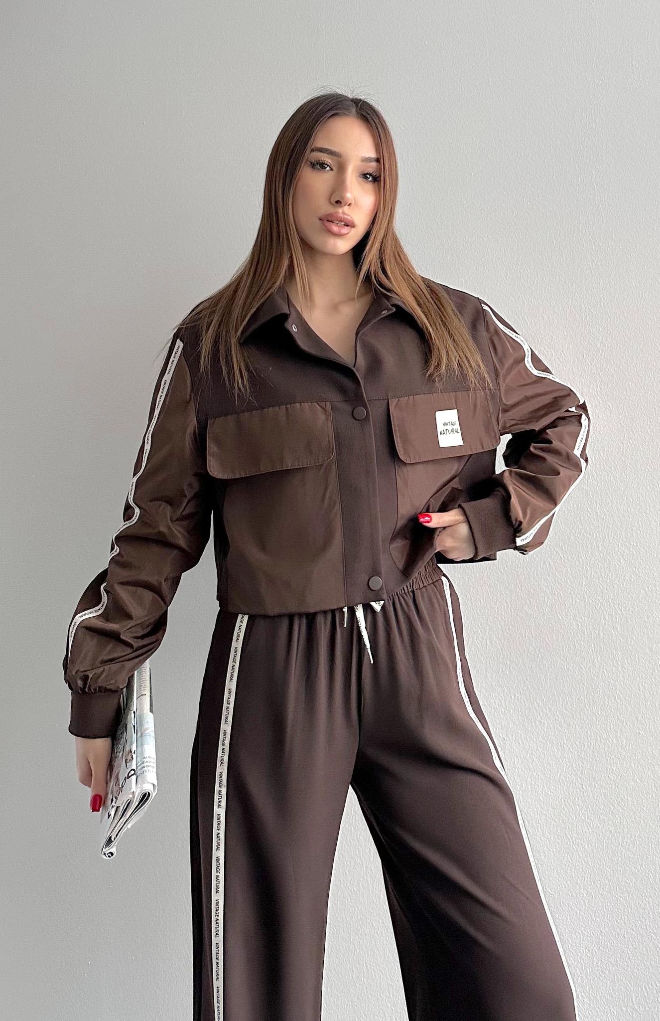 Kumaş Matchli Etiket Detaylı Ceket KAHVERENGİ