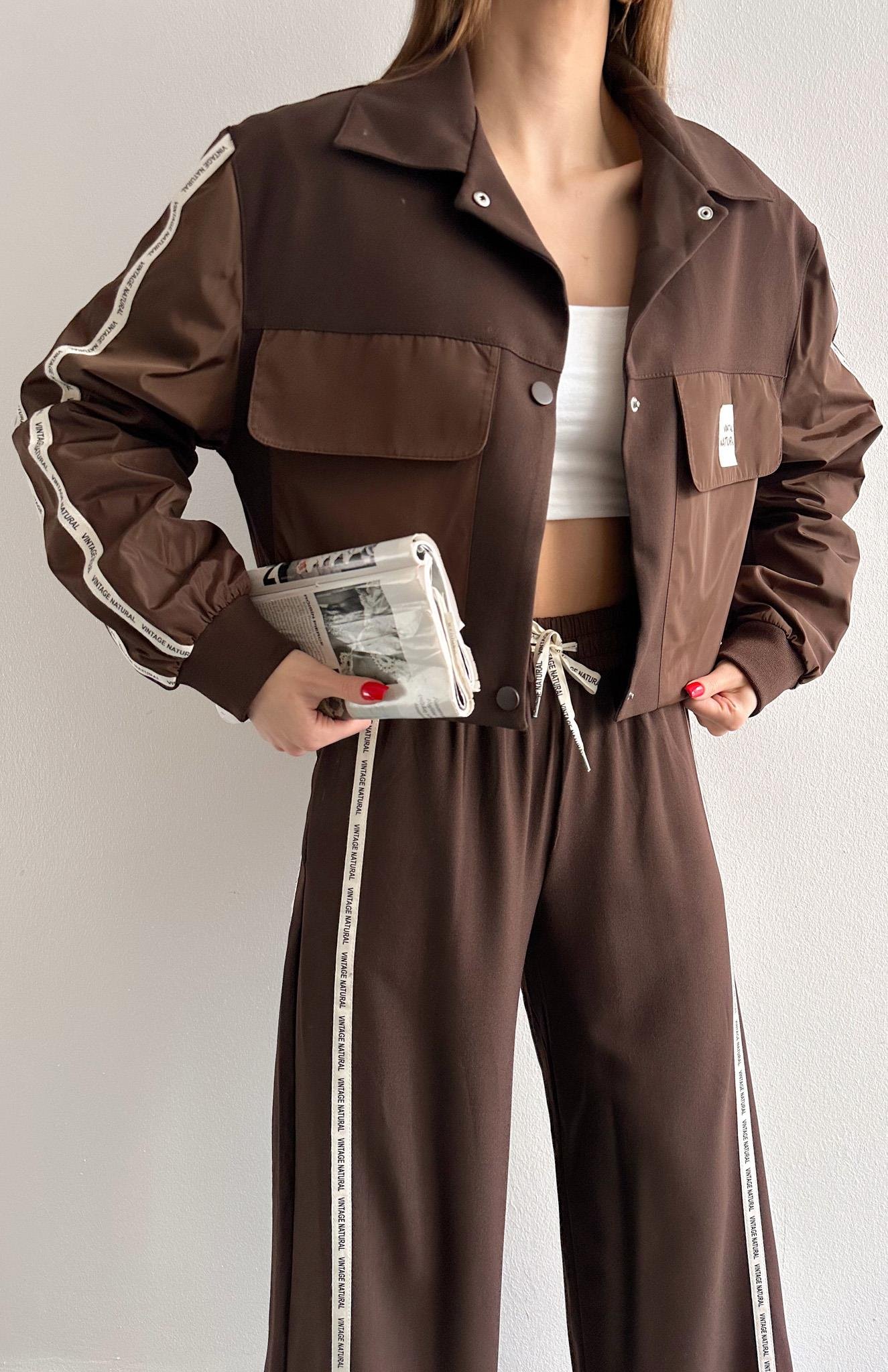 Kumaş Matchli Etiket Detaylı Ceket KAHVERENGİ