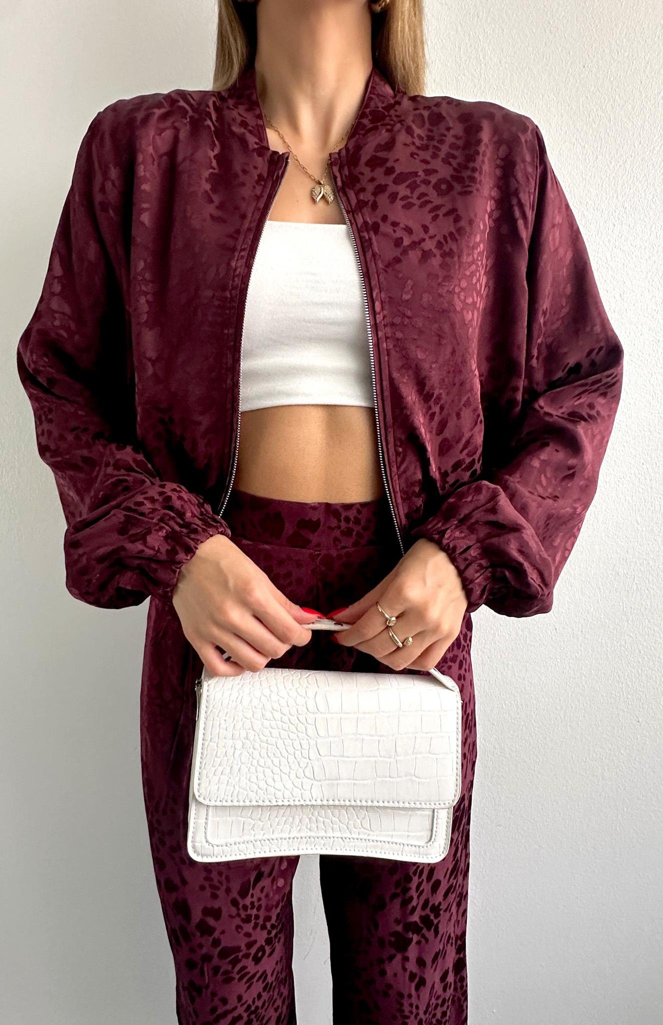 Lastik Detaylı Bomber Ceket BORDO