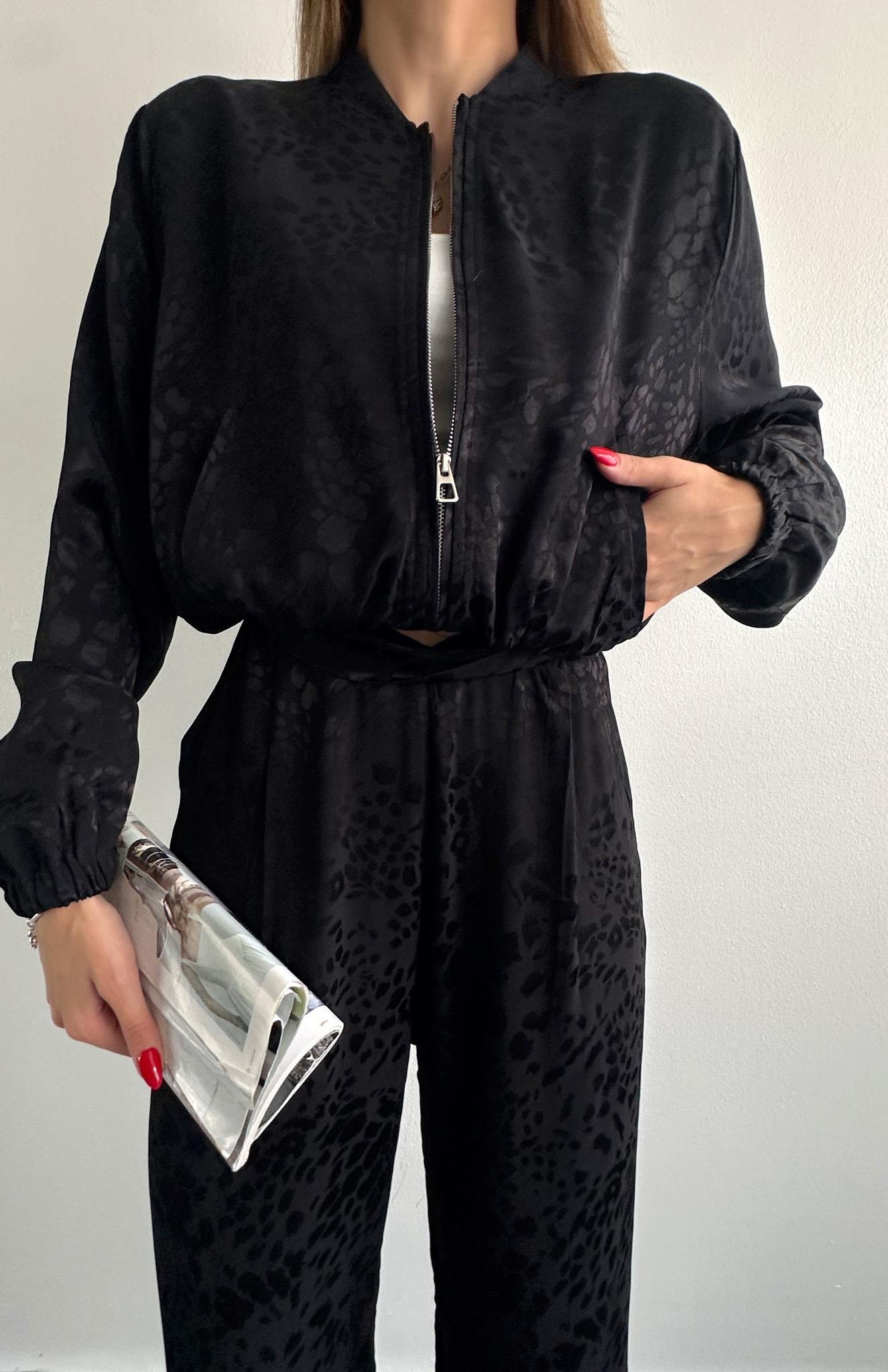 Lastik Detaylı Bomber Ceket SİYAH