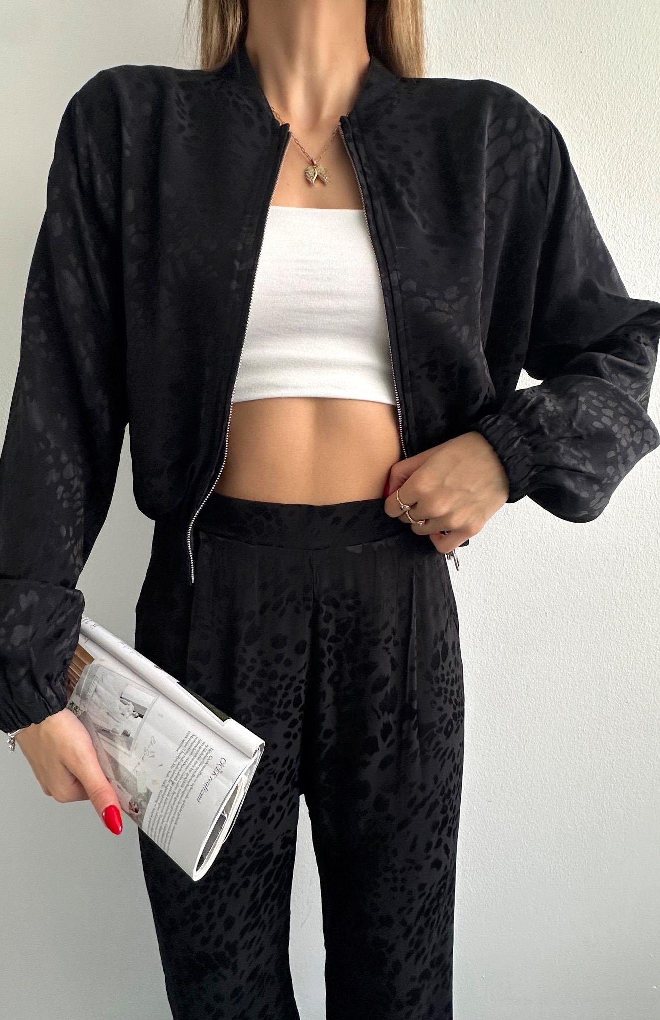 Lastik Detaylı Bomber Ceket SİYAH