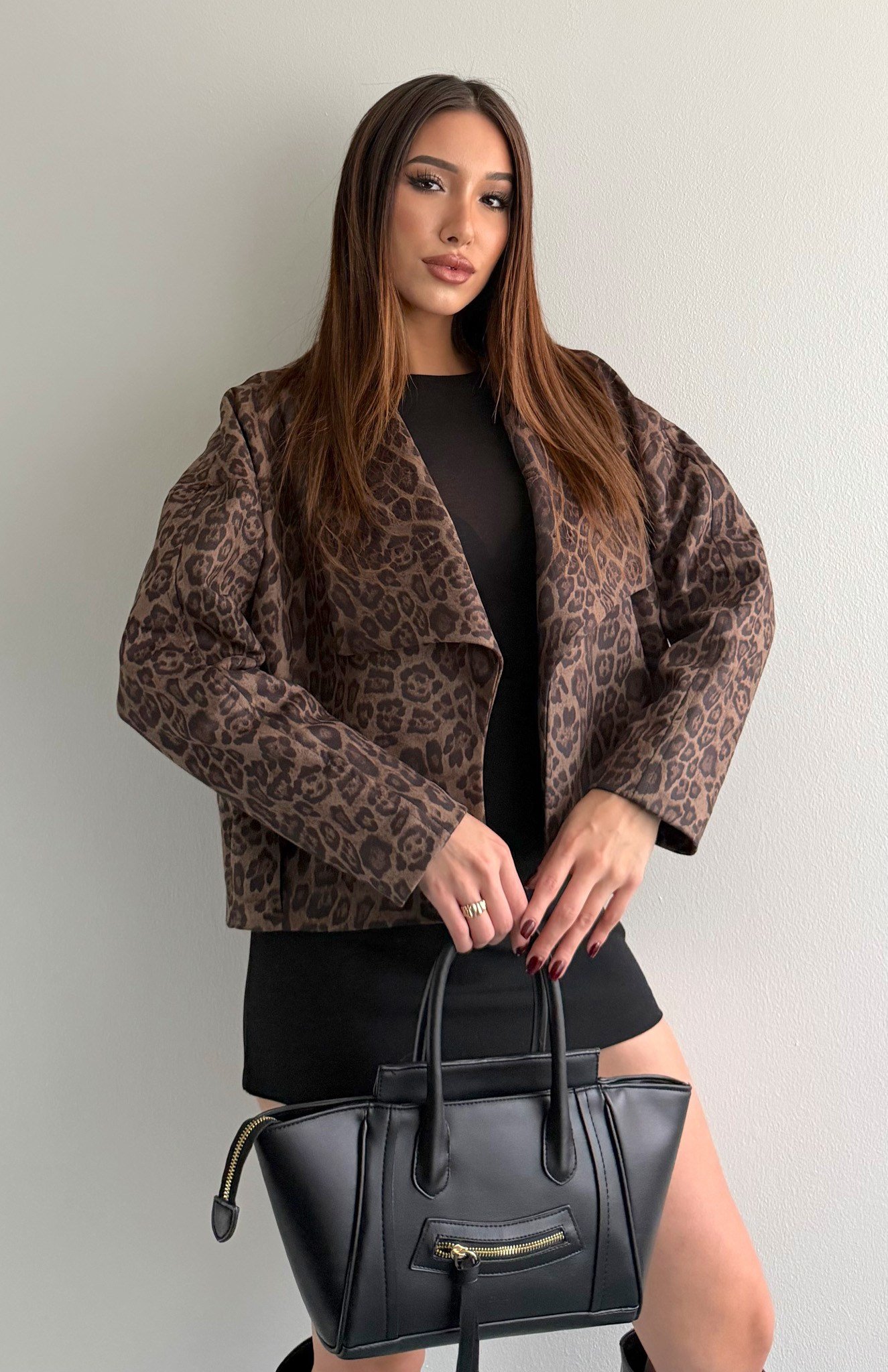 Yaka Detaylı Leopar Ceket KAHVERENGİ