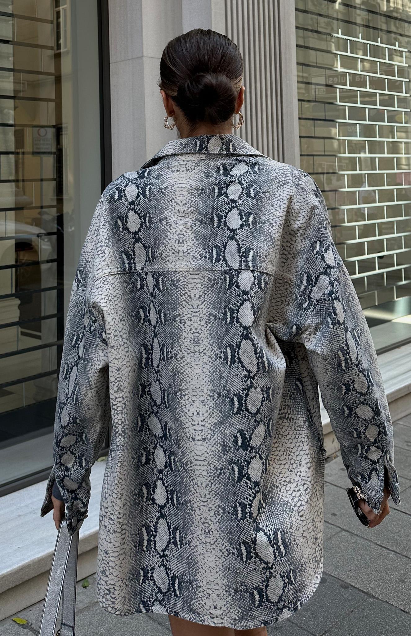 Yılan Baskılı Oversize Ceket EKRU