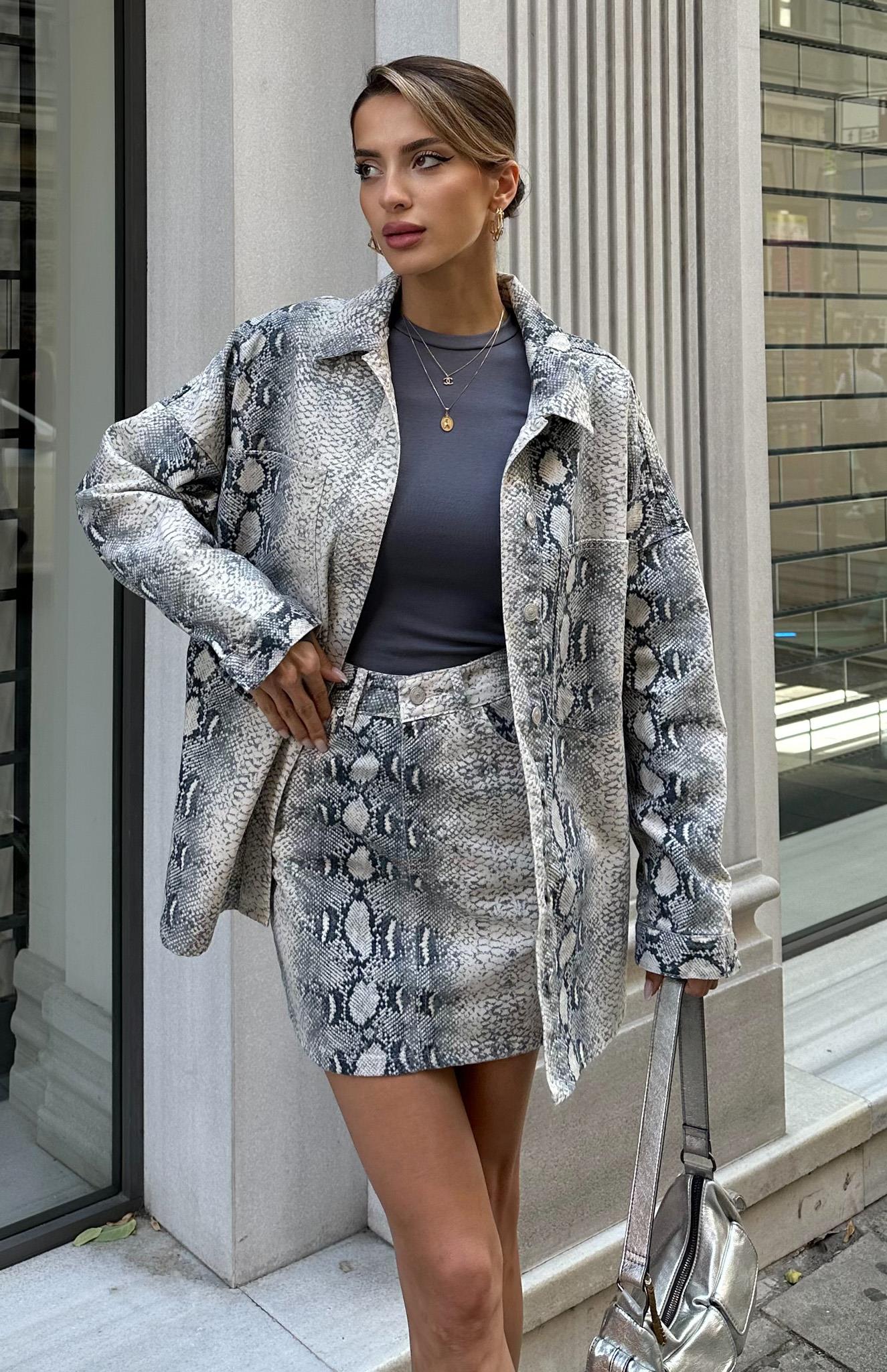 Yılan Baskılı Oversize Ceket EKRU