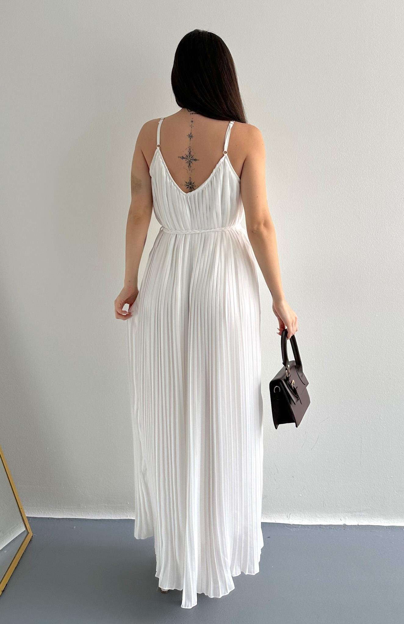 Askılı Pliseli Elbise EKRU