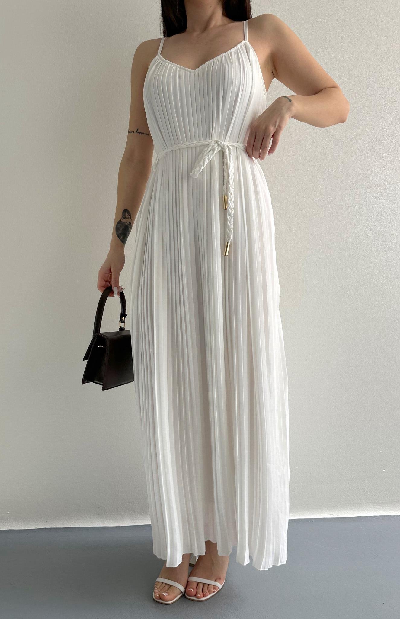 Askılı Pliseli Elbise EKRU