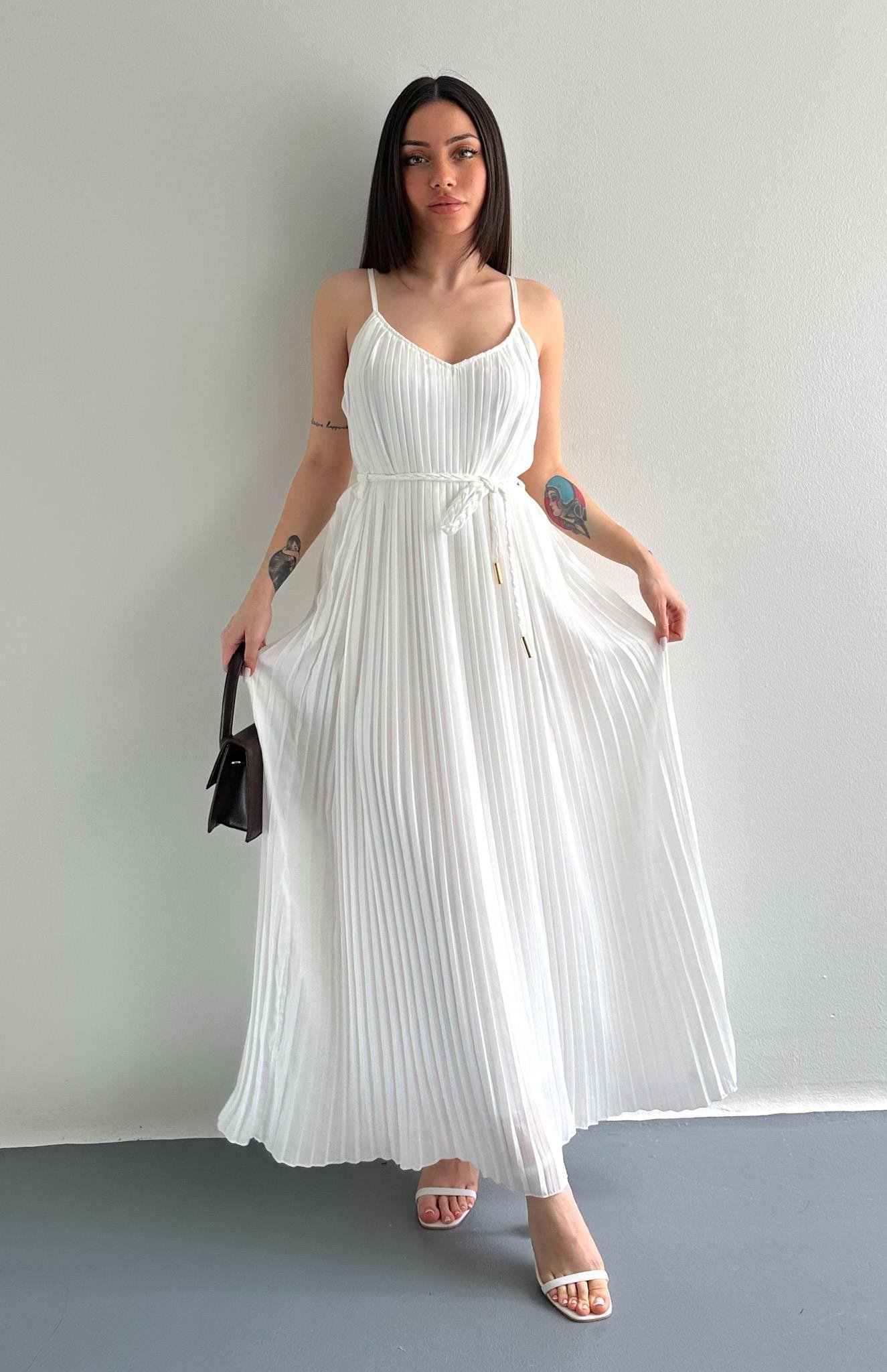 Askılı Pliseli Elbise EKRU