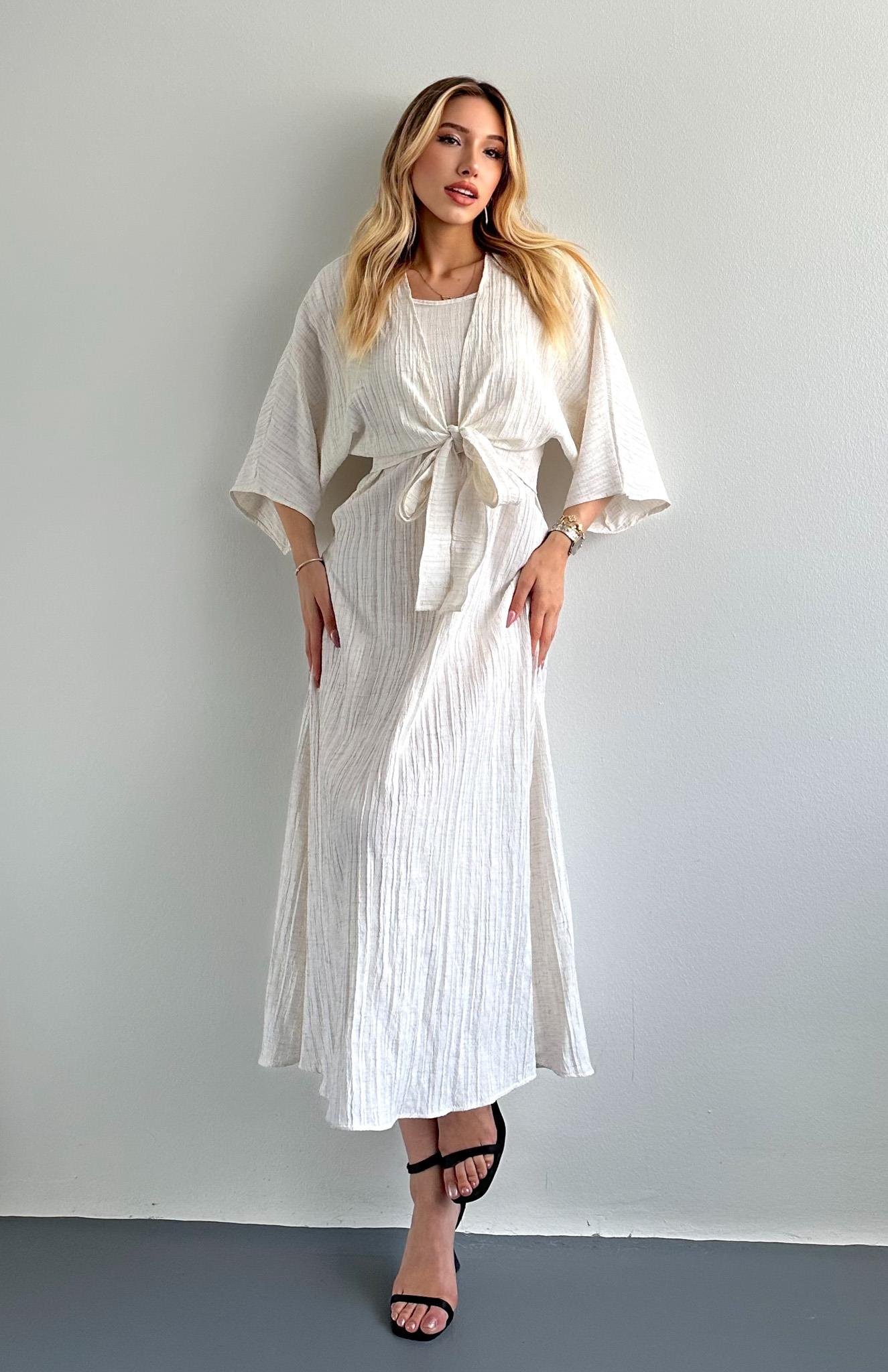 Bağlama Detaylı Bolero Jile Elbise NATURAL