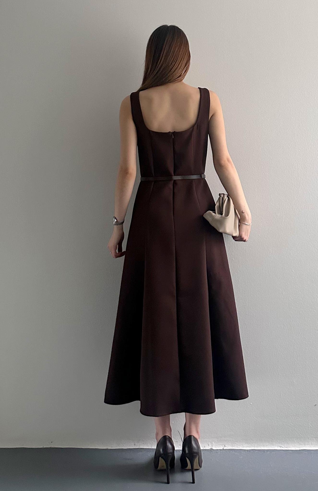 Beli Kemerli Elbise KAHVERENGİ