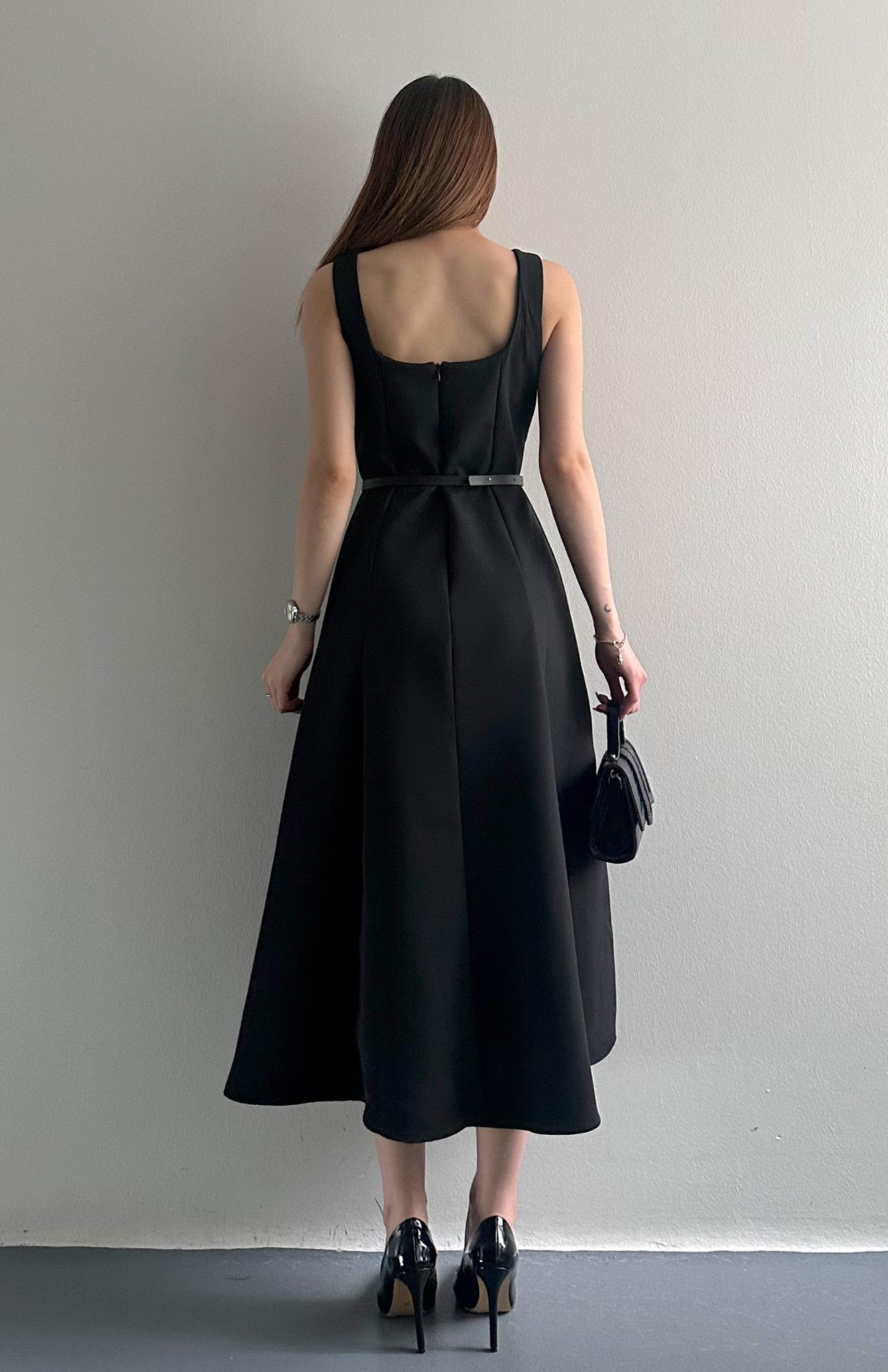 Beli Kemerli Elbise SİYAH