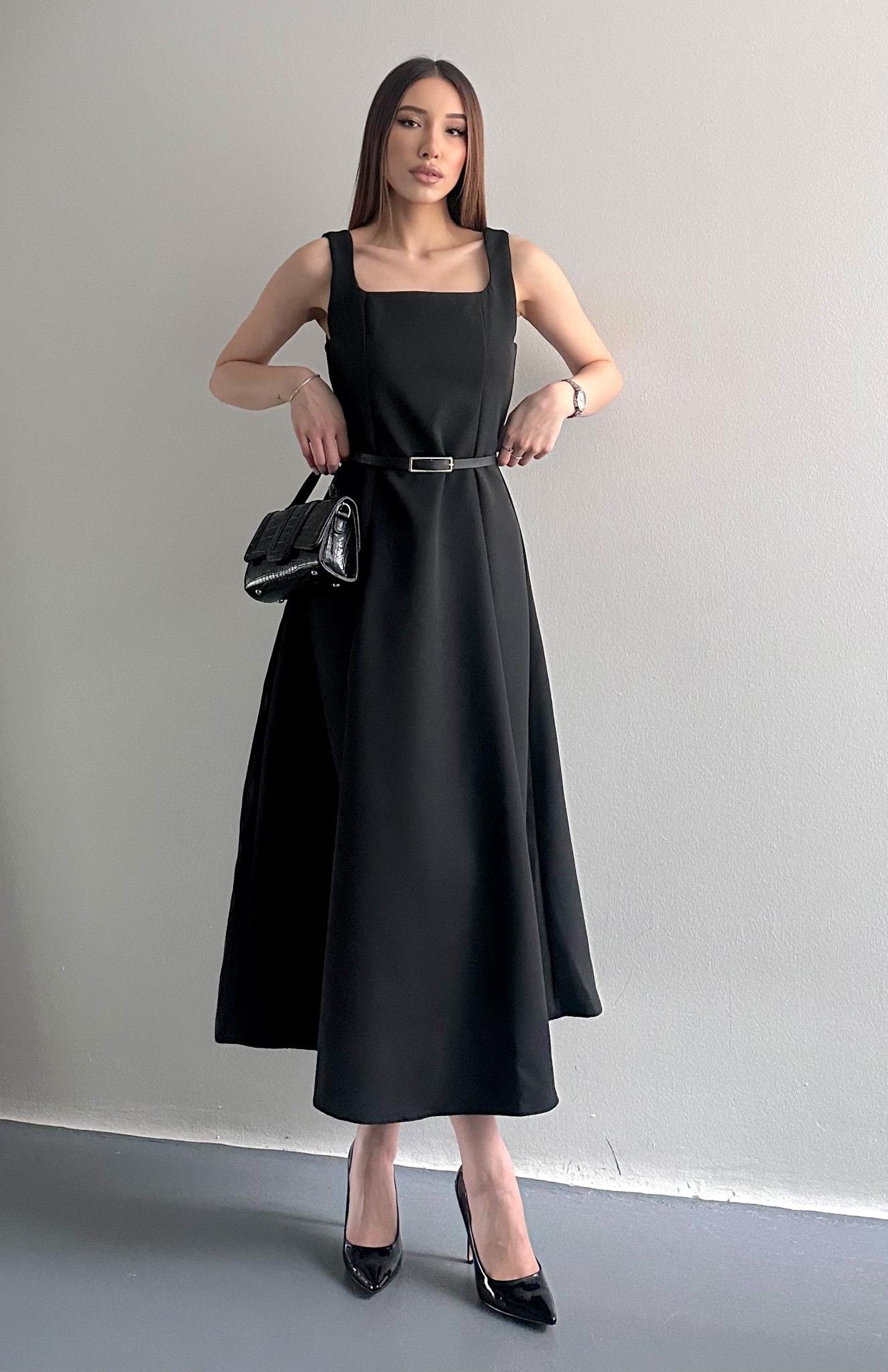 Beli Kemerli Elbise SİYAH