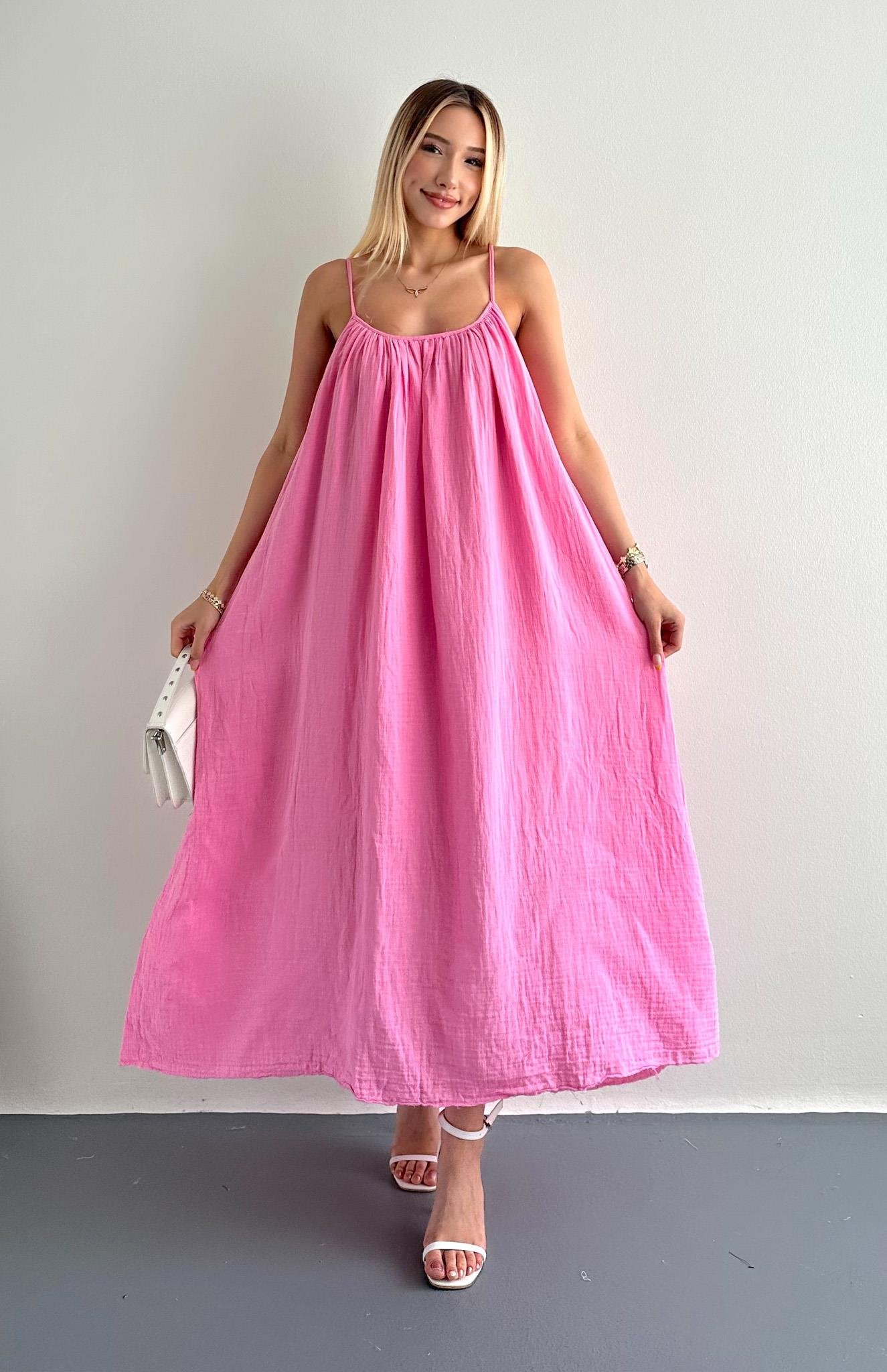 İp Askılı Muslin Elbise ŞEKER PEMBE