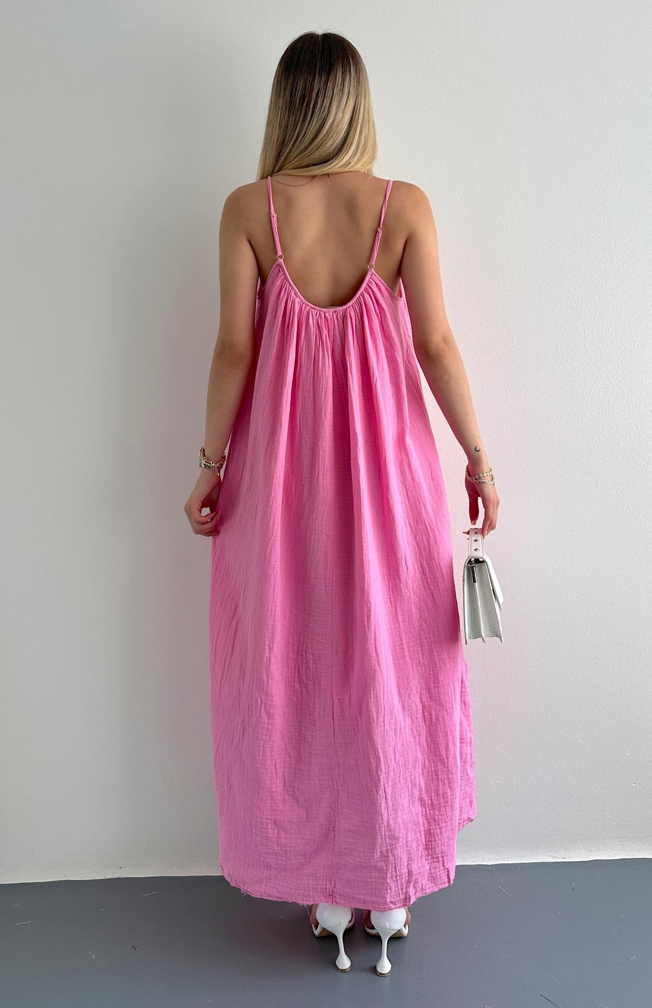 İp Askılı Muslin Elbise ŞEKER PEMBE