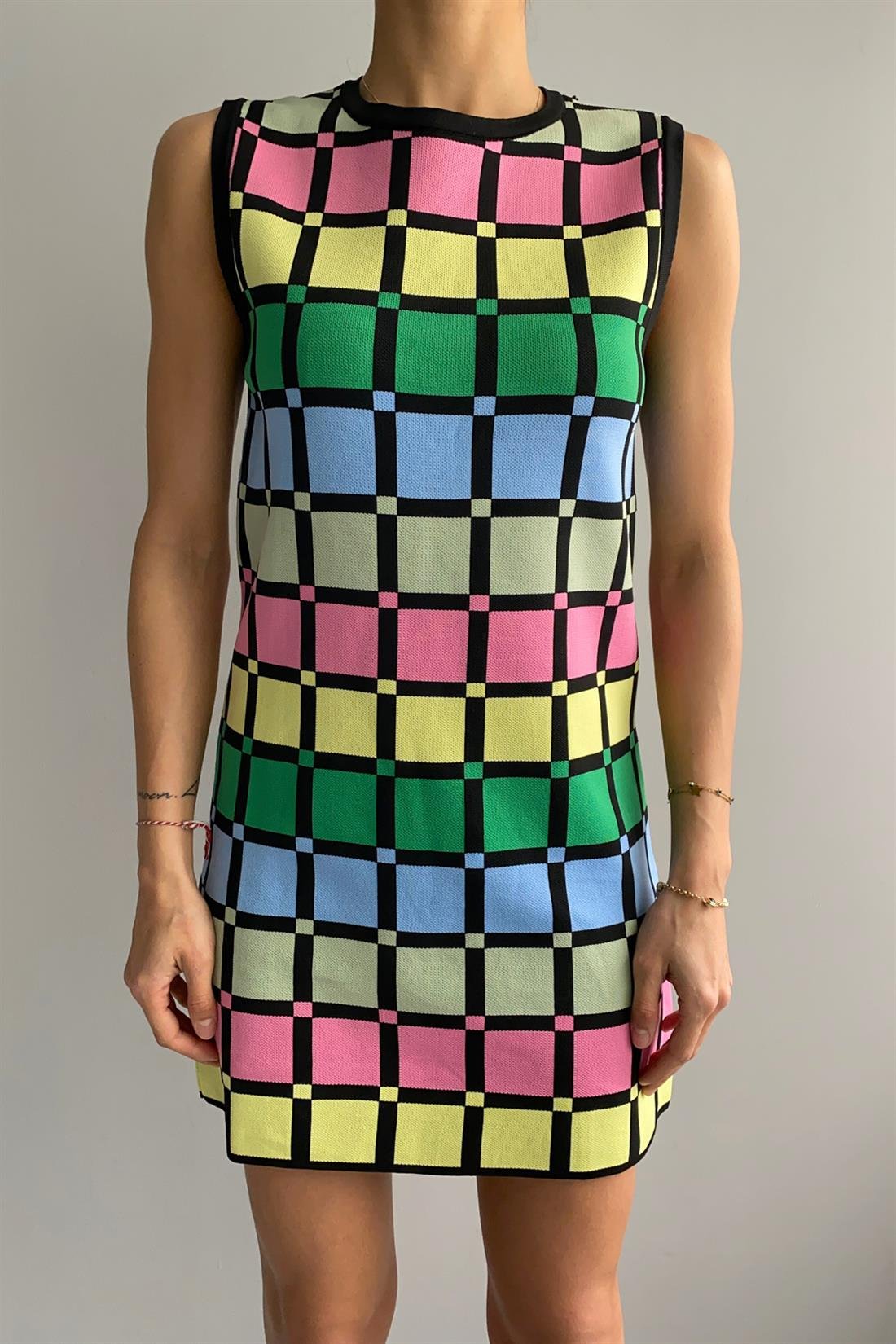 Kare DesenLİ Triko Elbise MULTİ COLOR