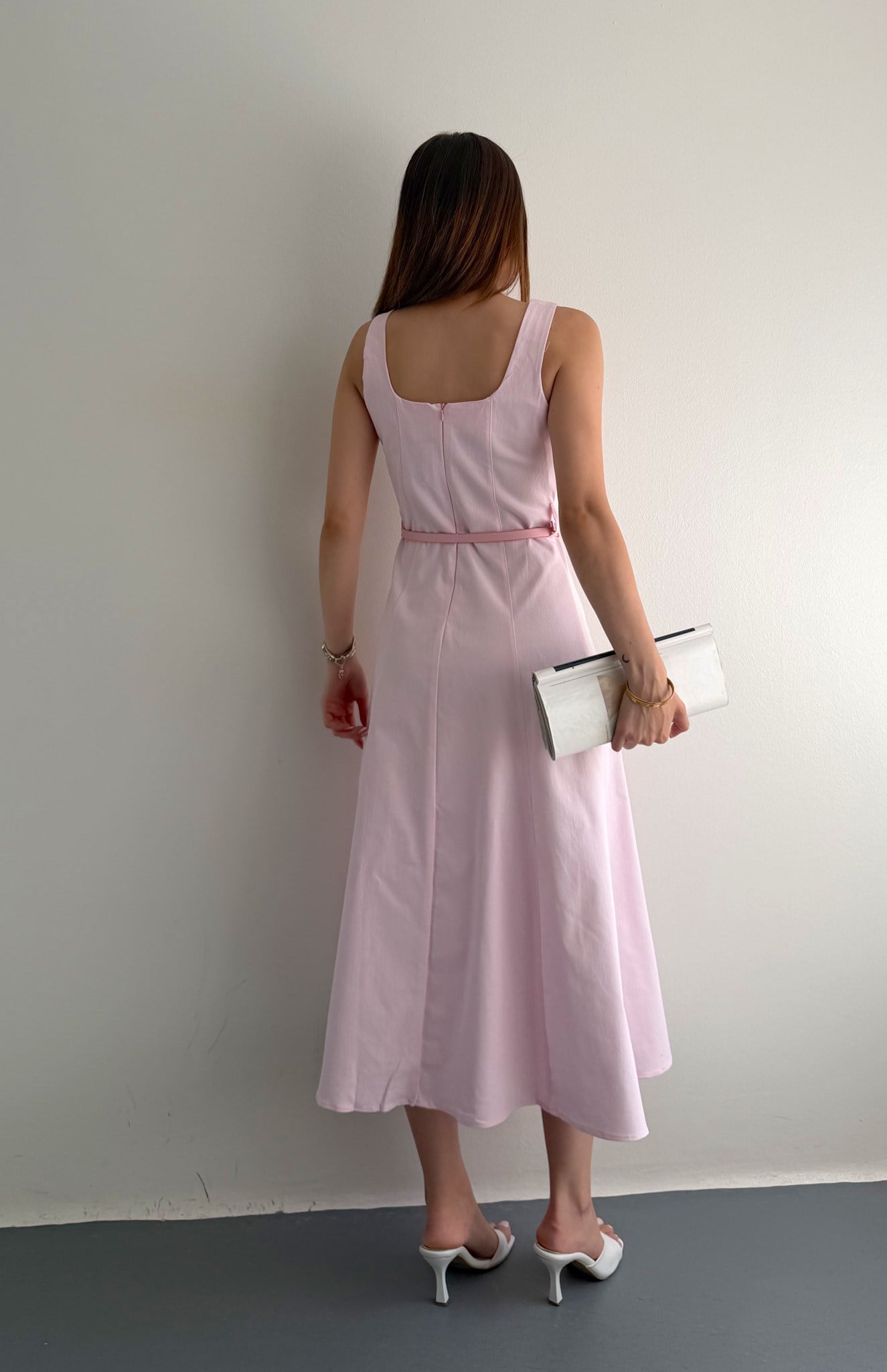 Kemerli Elbise PEMBE