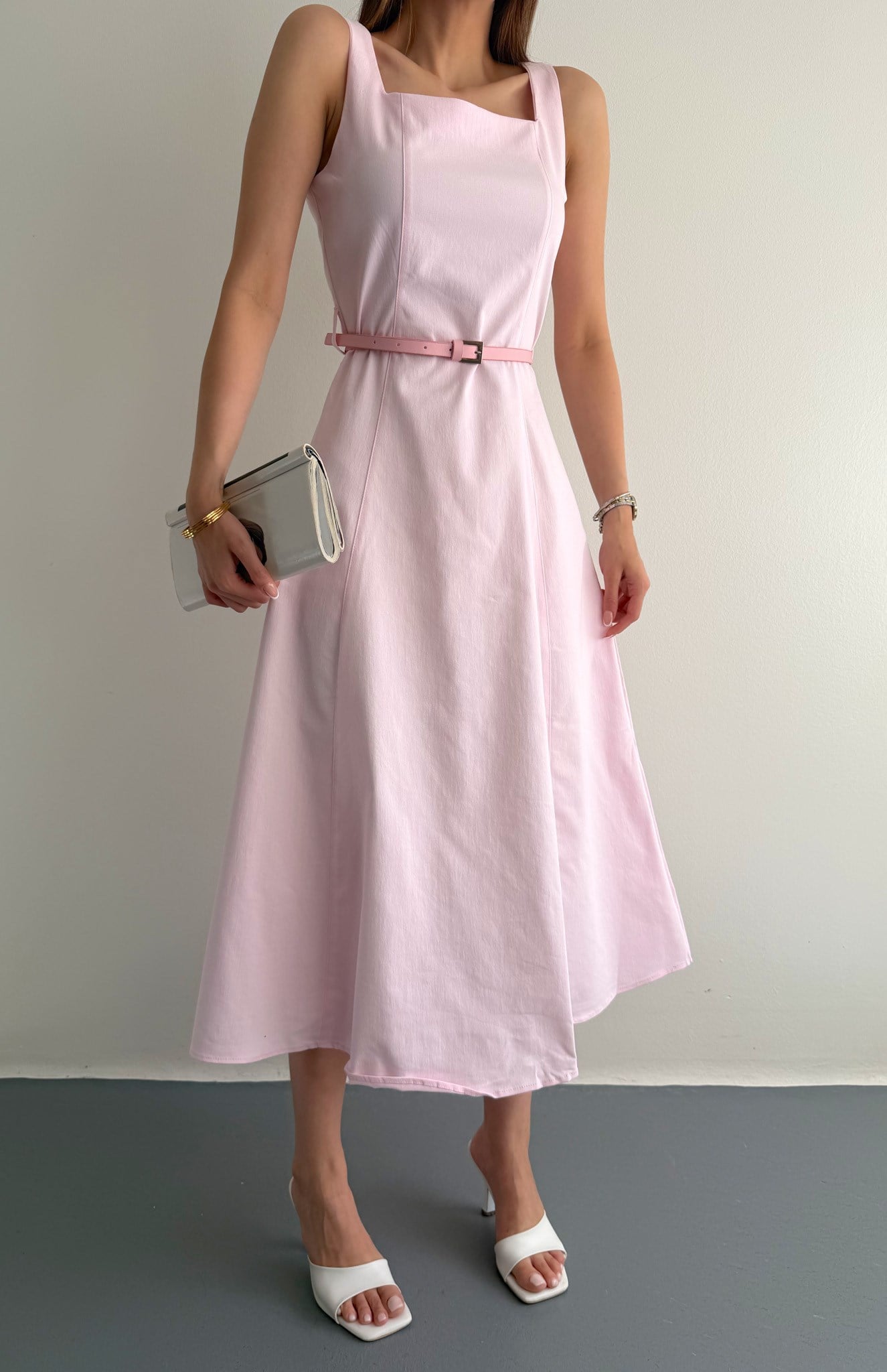 Kemerli Elbise PEMBE