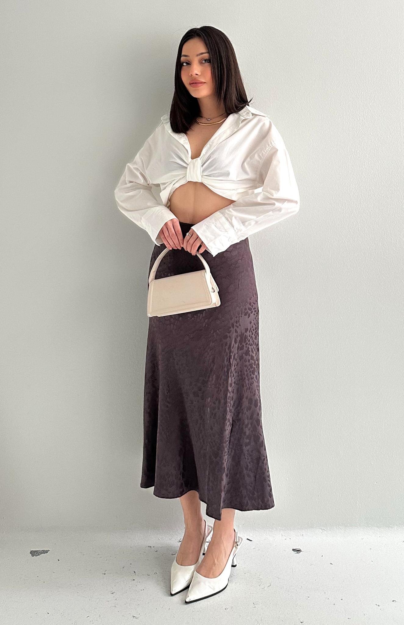 Leopar Desen Midboy Etek KAHVERENGİ