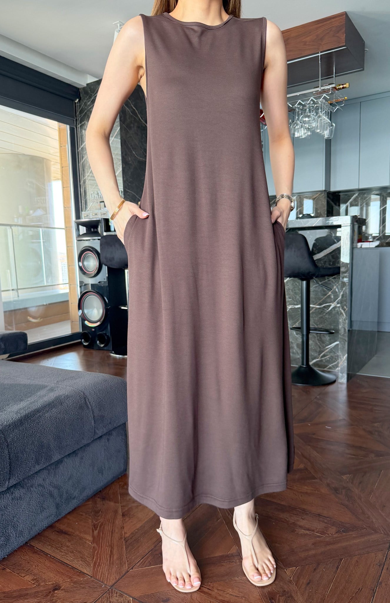 Pike Basic Elbise KAHVERENGİ