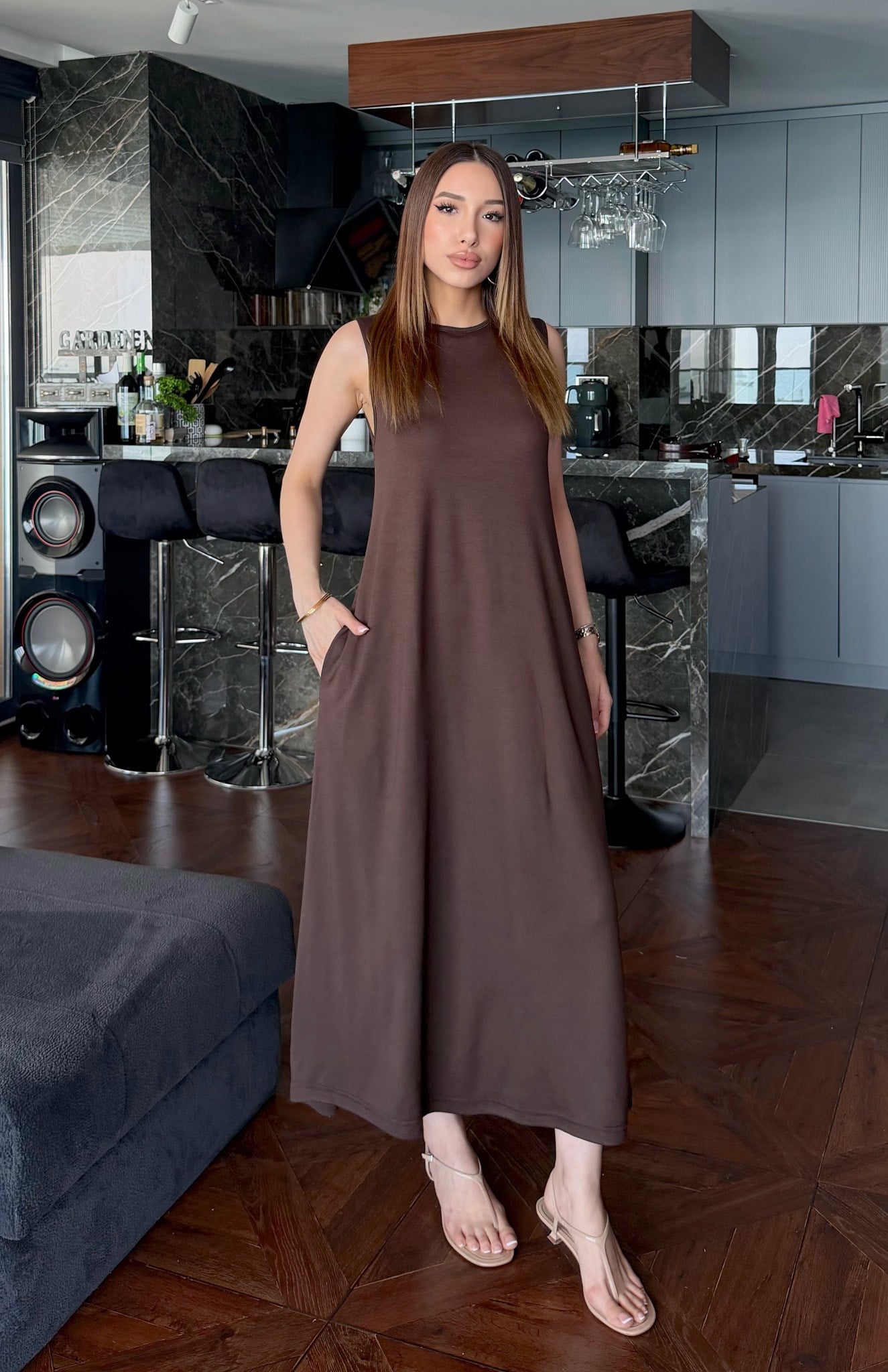 Pike Basic Elbise KAHVERENGİ
