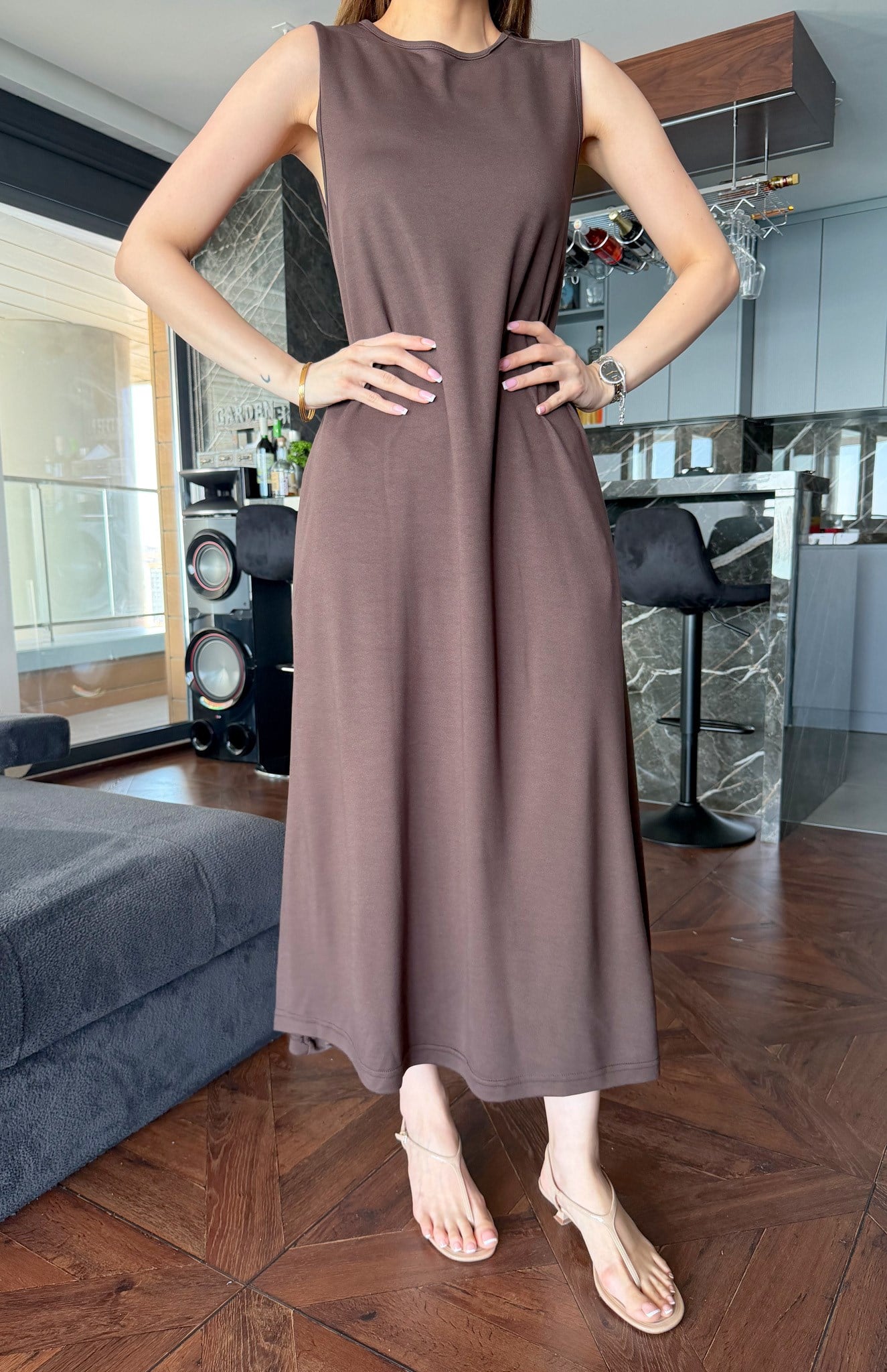 Pike Basic Elbise KAHVERENGİ