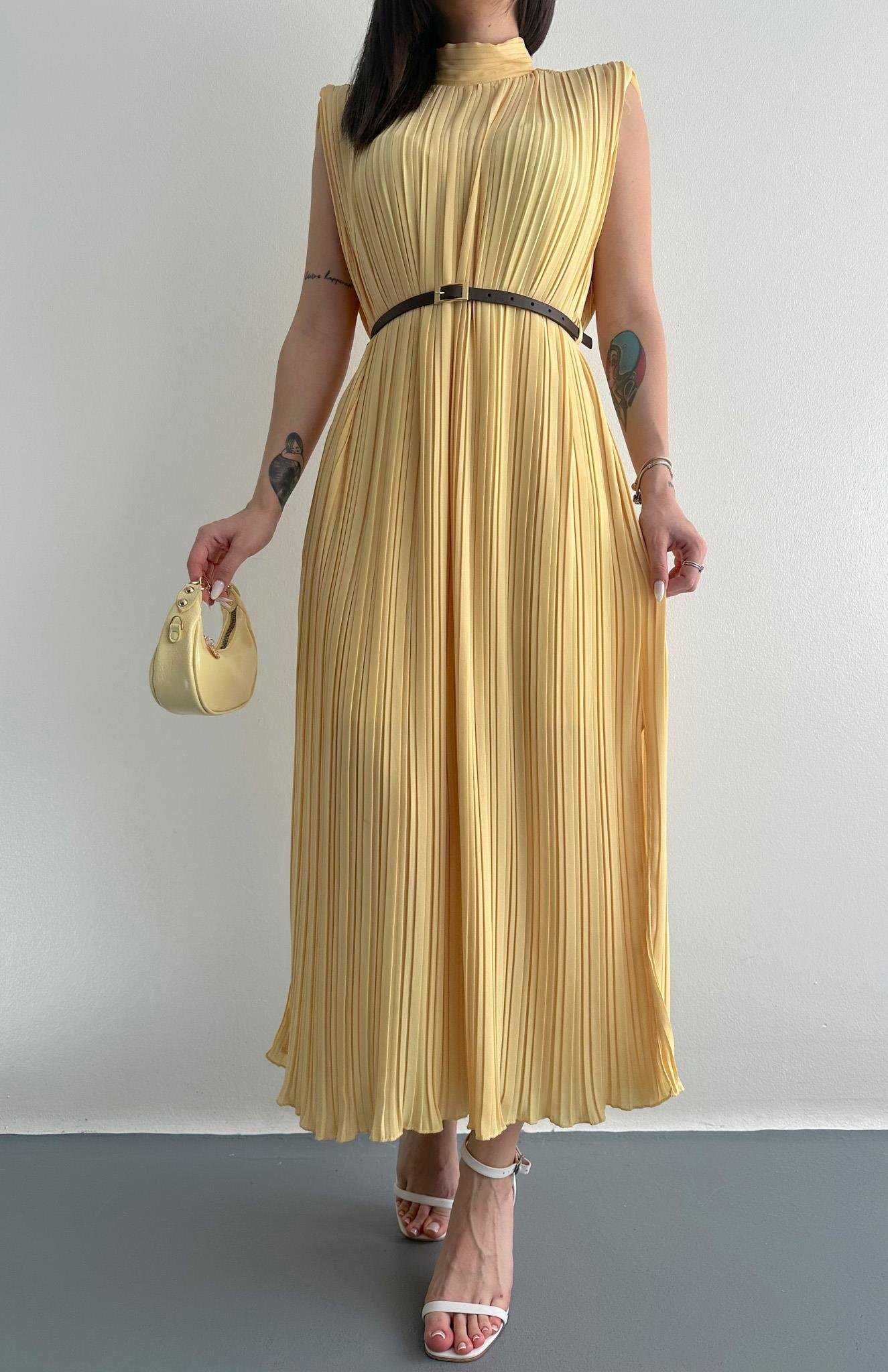 Pliseli Elbise SARI