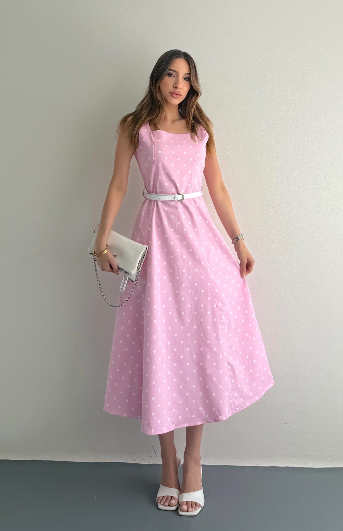 Puantiyeli Elbise PEMBE