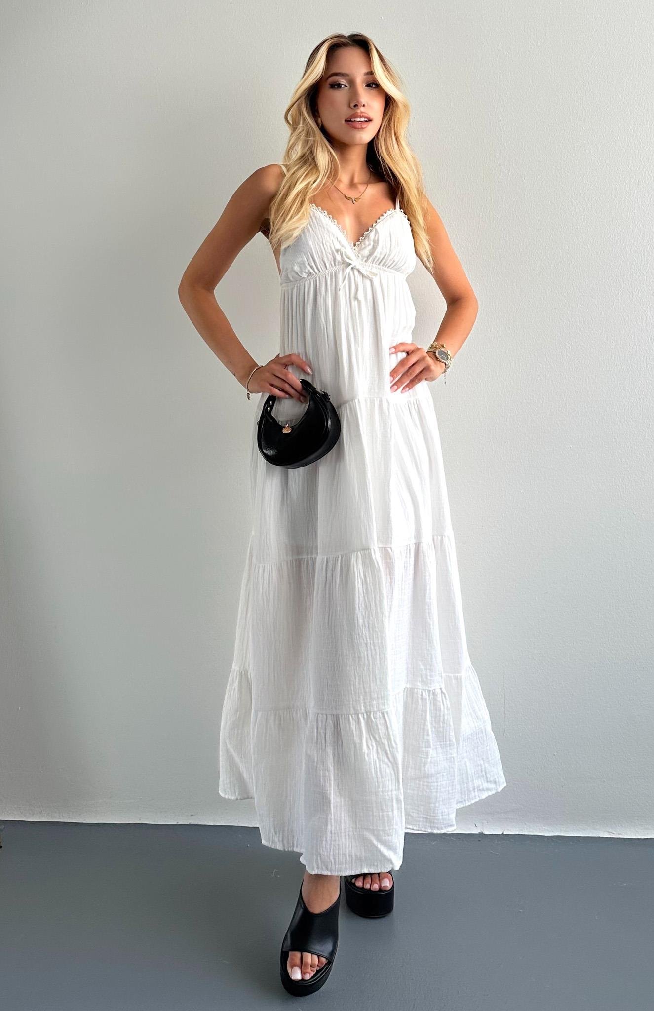 Robalı Askılı Uzun Elbise EKRU