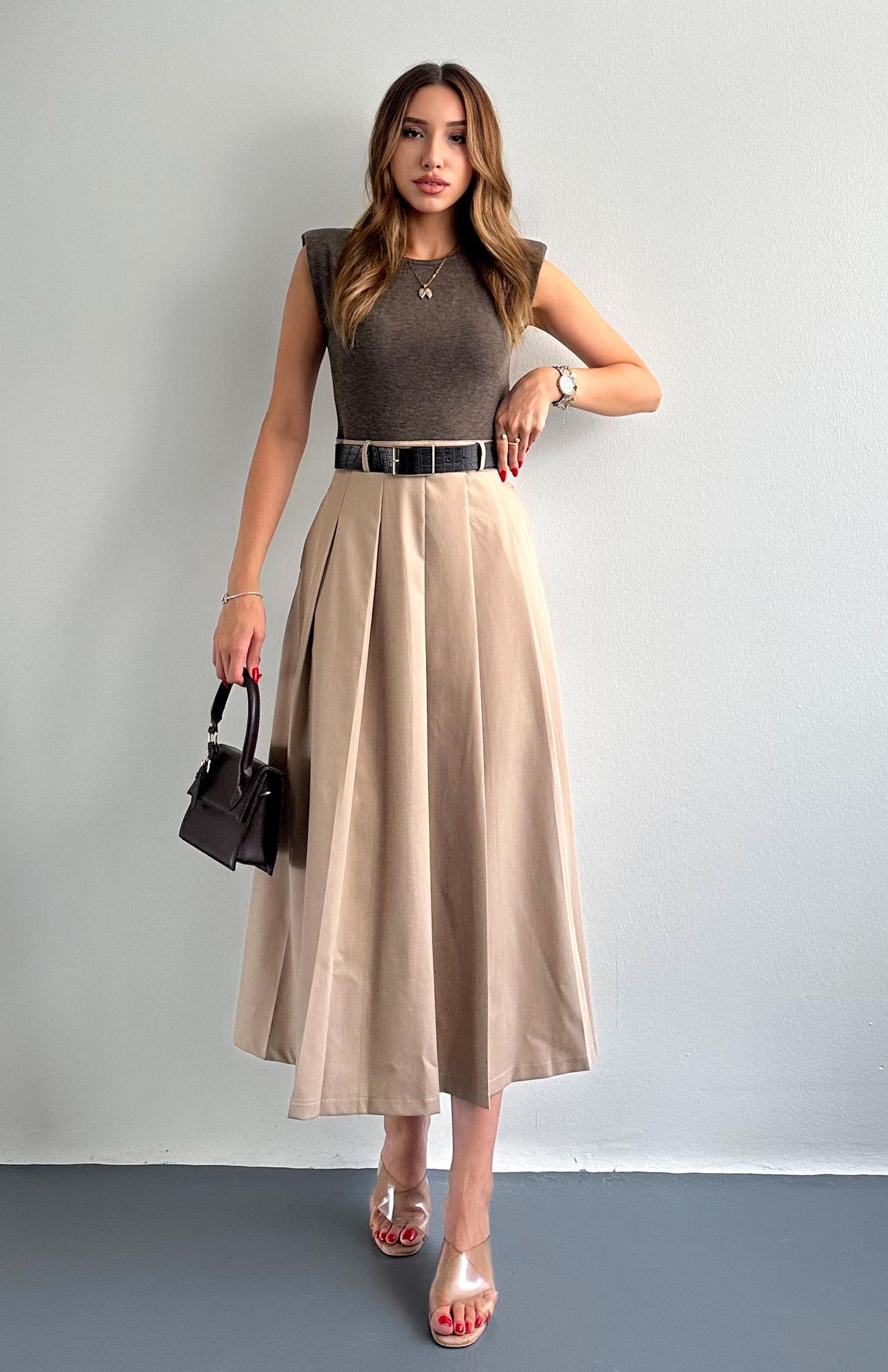 Vatkalı Konstrat Elbise KAHVERENGİ