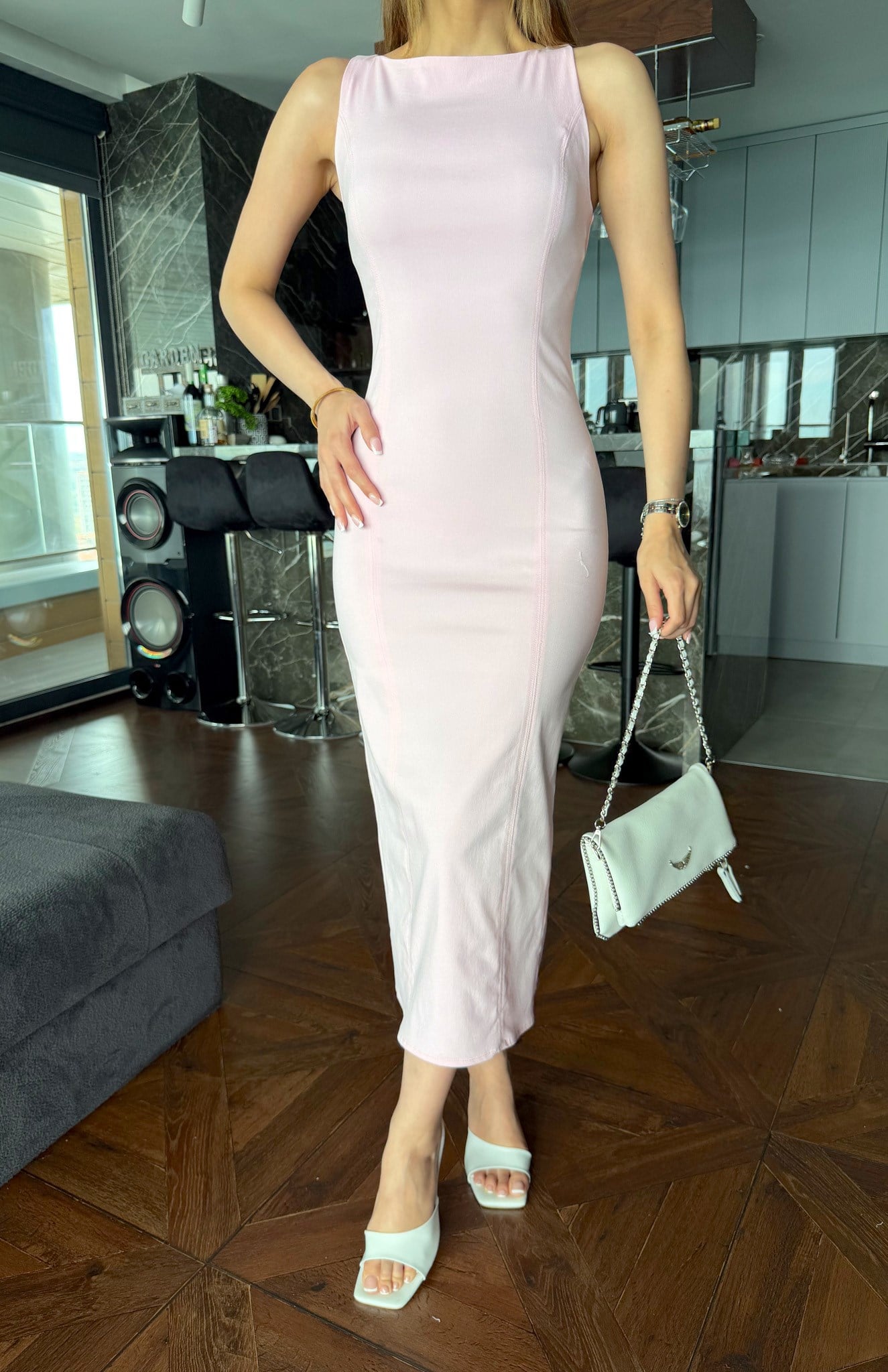 Vücuda Oturan Midi Elbise PEMBE