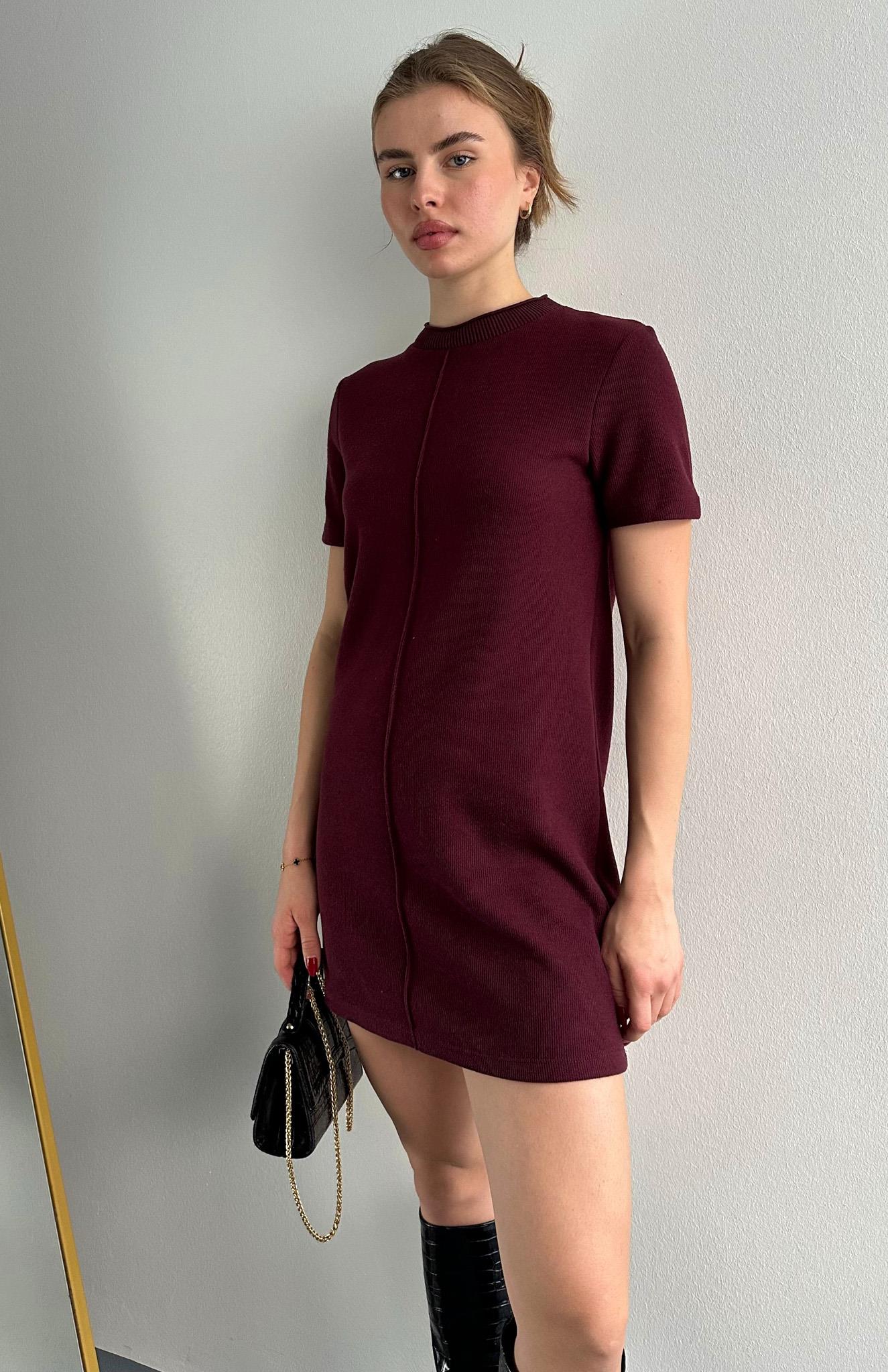 Yumuşak Mini Elbise BORDO