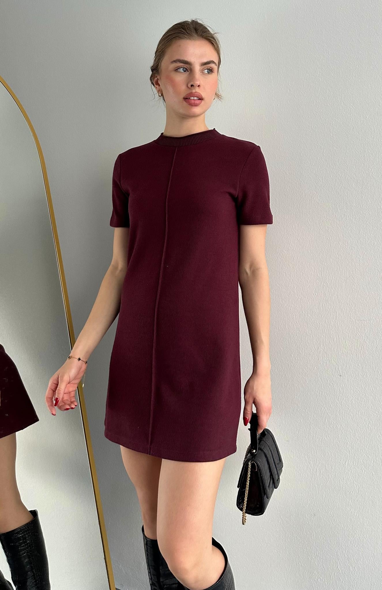 Yumuşak Mini Elbise BORDO