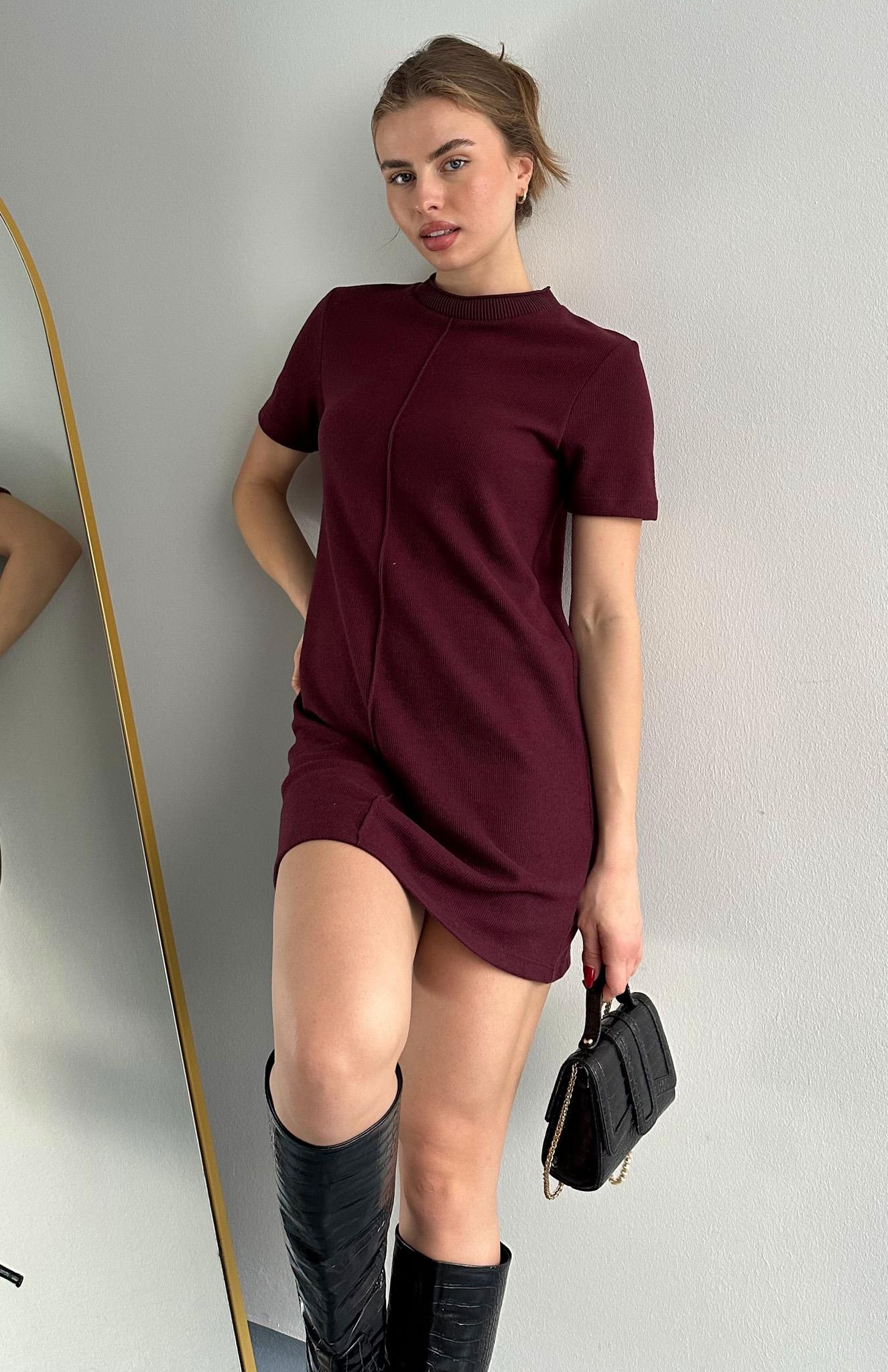 Yumuşak Mini Elbise BORDO