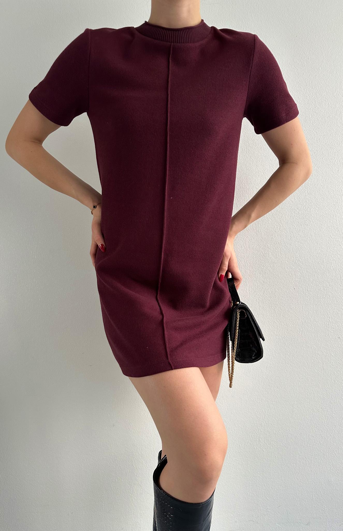 Yumuşak Mini Elbise BORDO