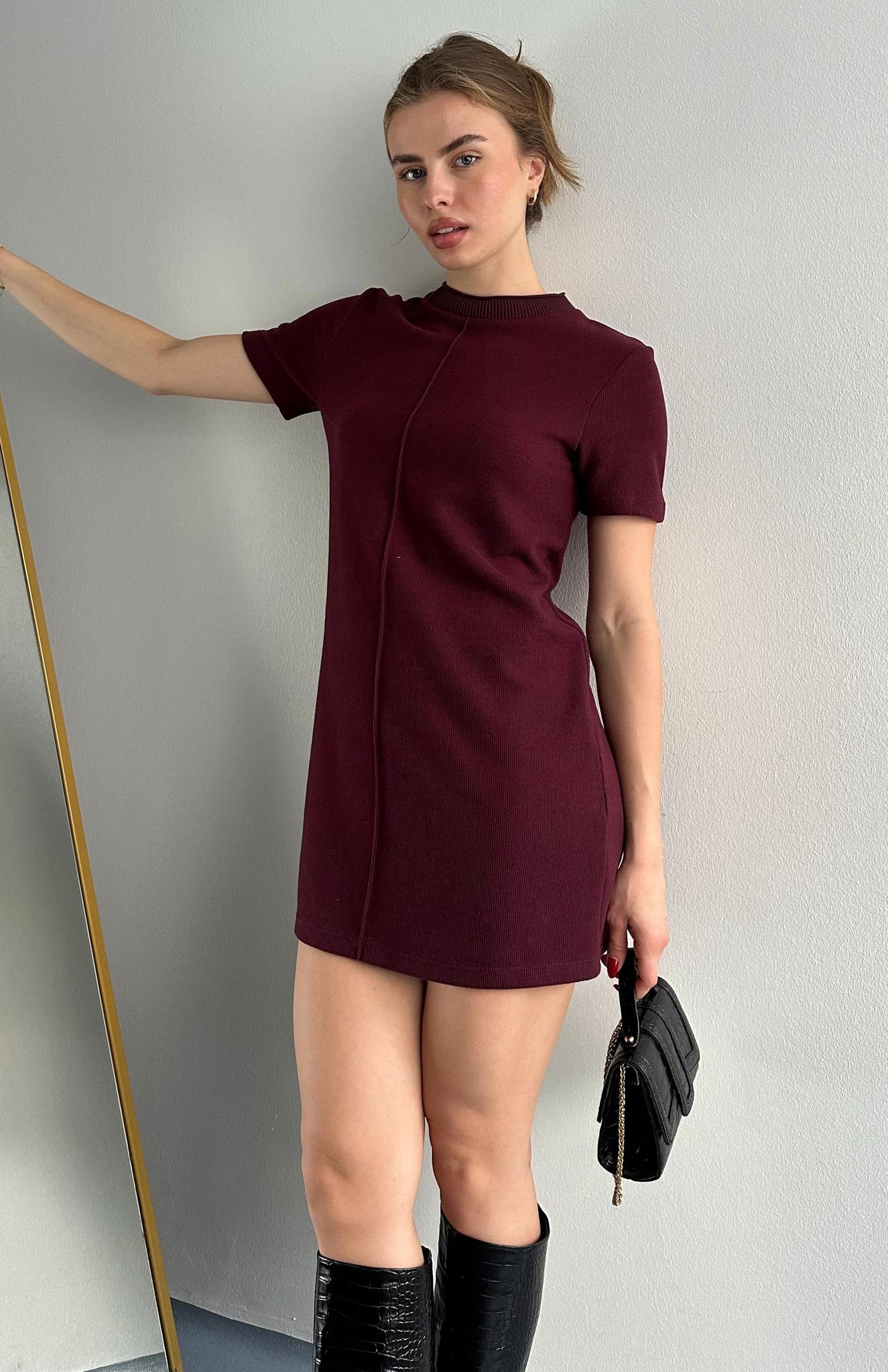 Yumuşak Mini Elbise BORDO