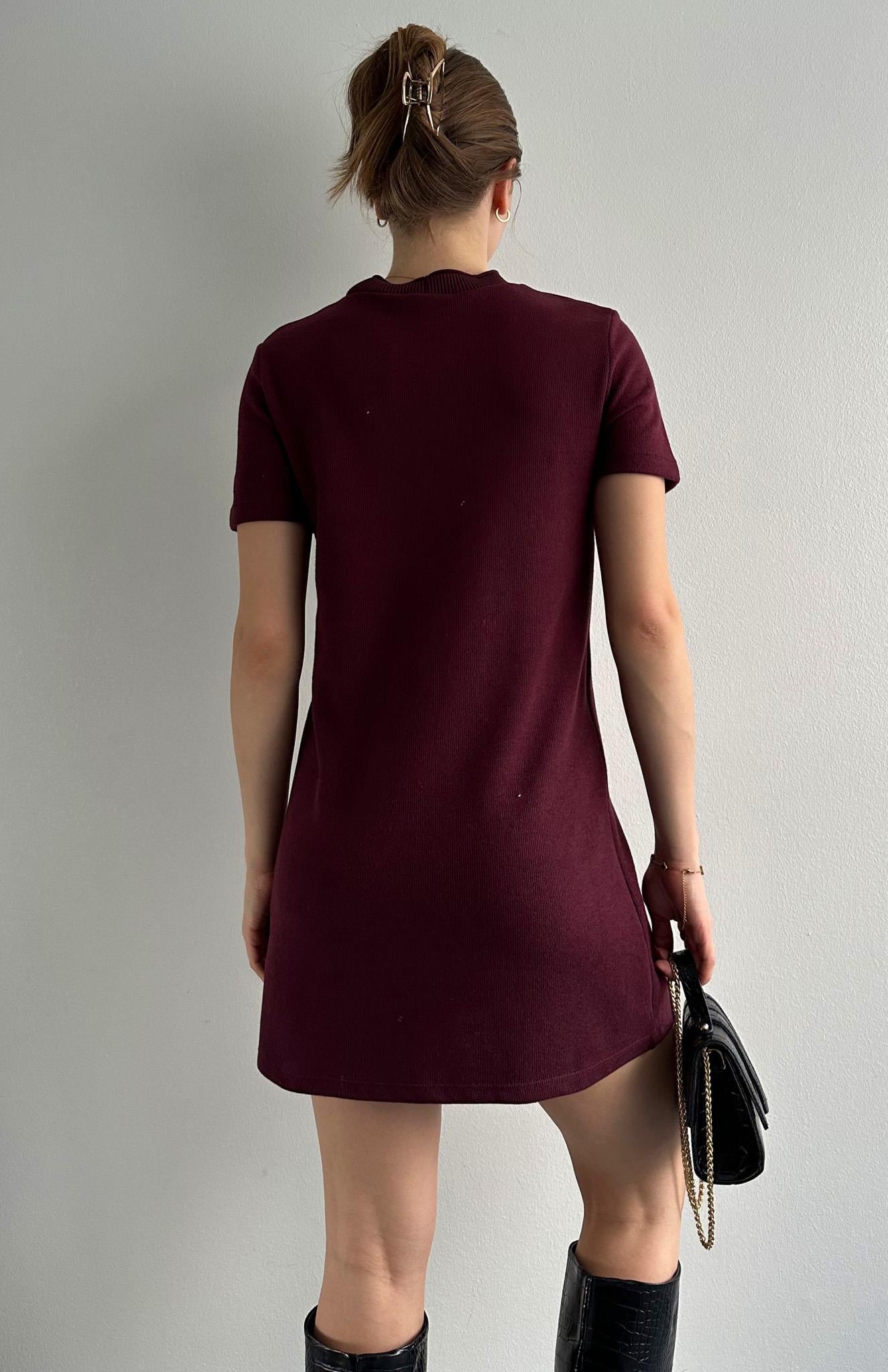 Yumuşak Mini Elbise BORDO