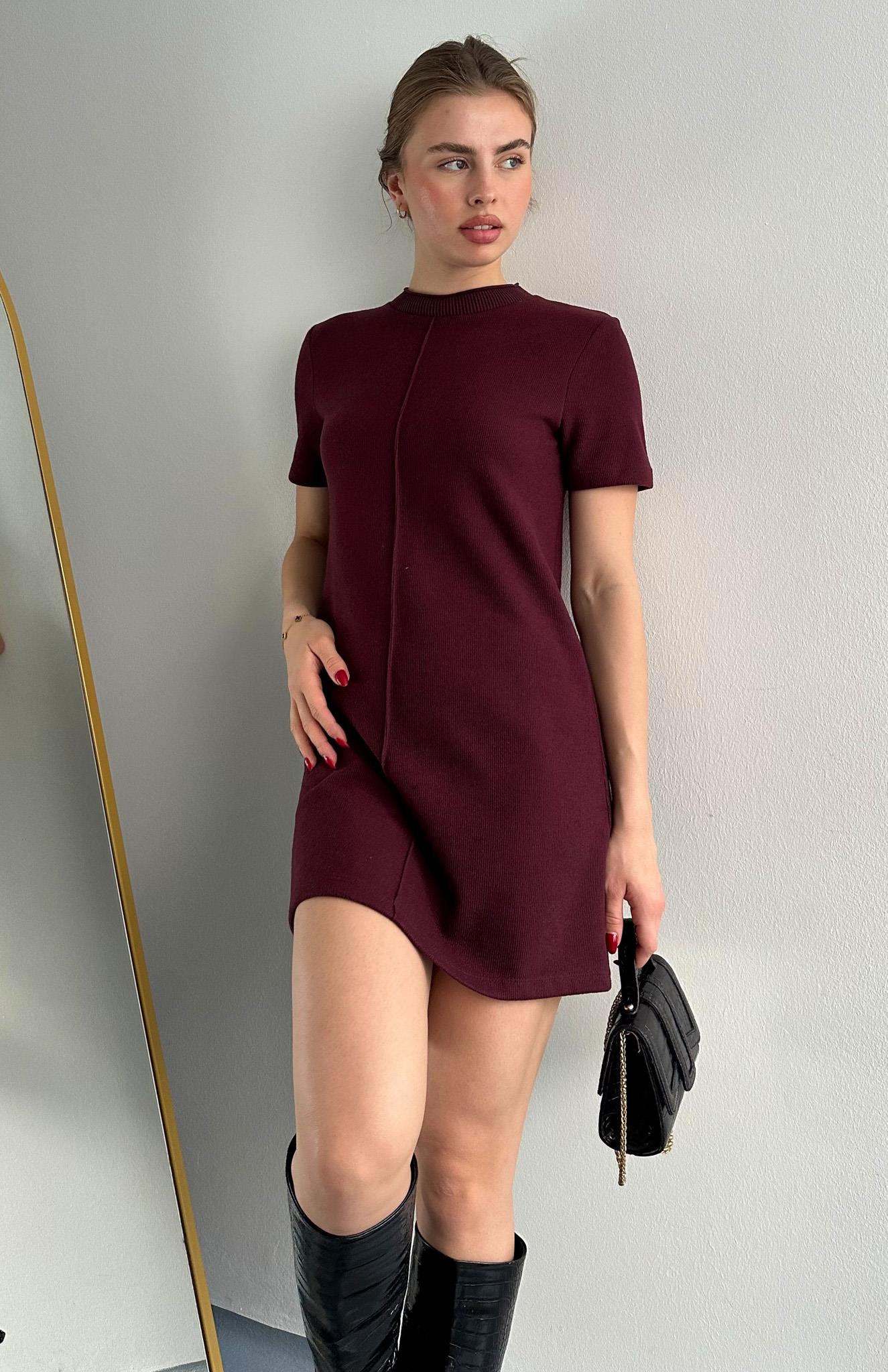 Yumuşak Mini Elbise BORDO