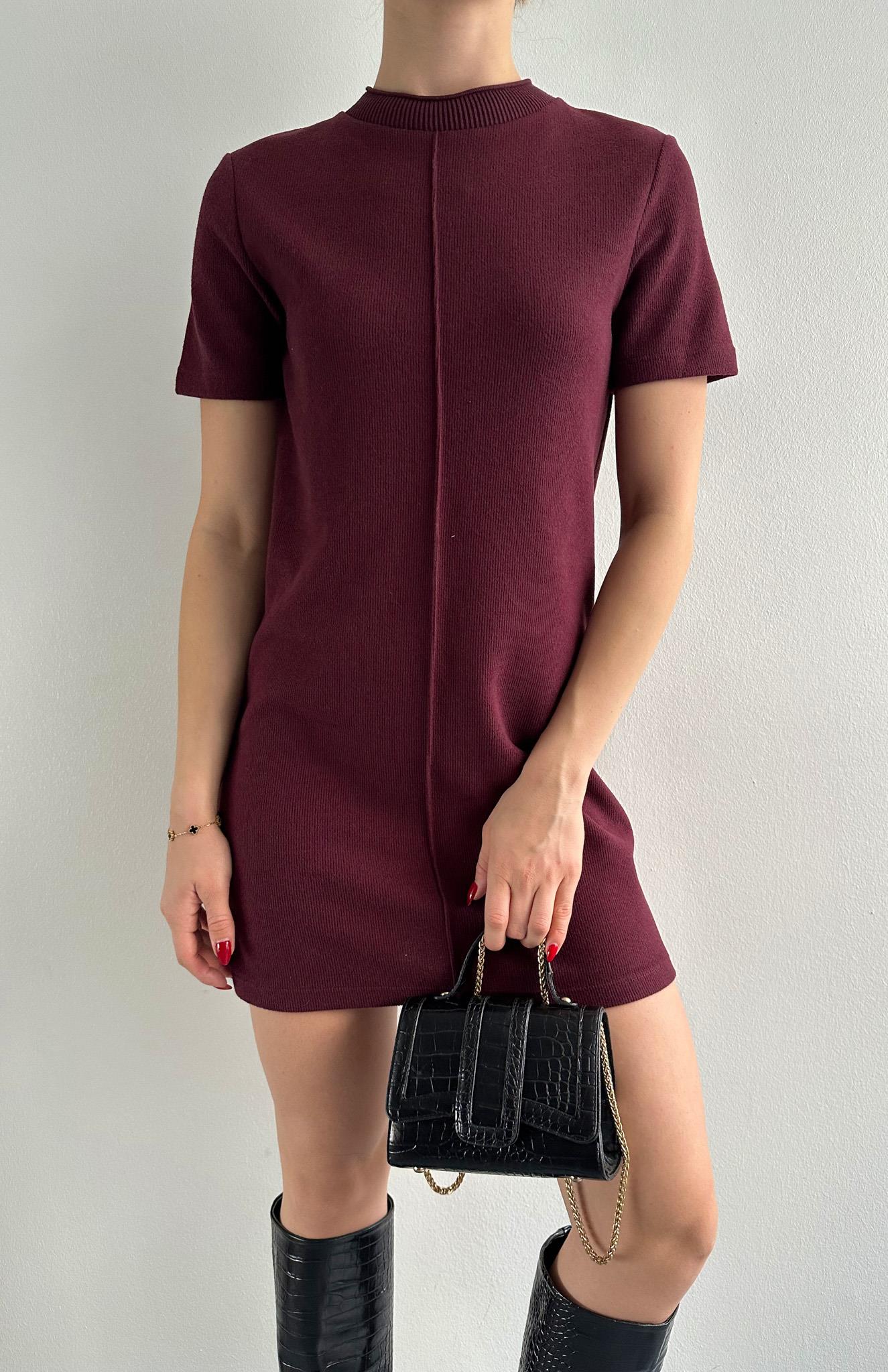 Yumuşak Mini Elbise BORDO
