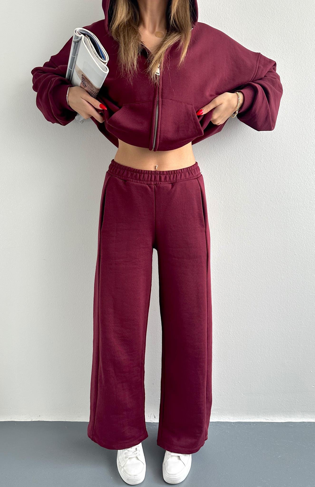 Beli Lastikli İspanyol Paça Eşofman BORDO