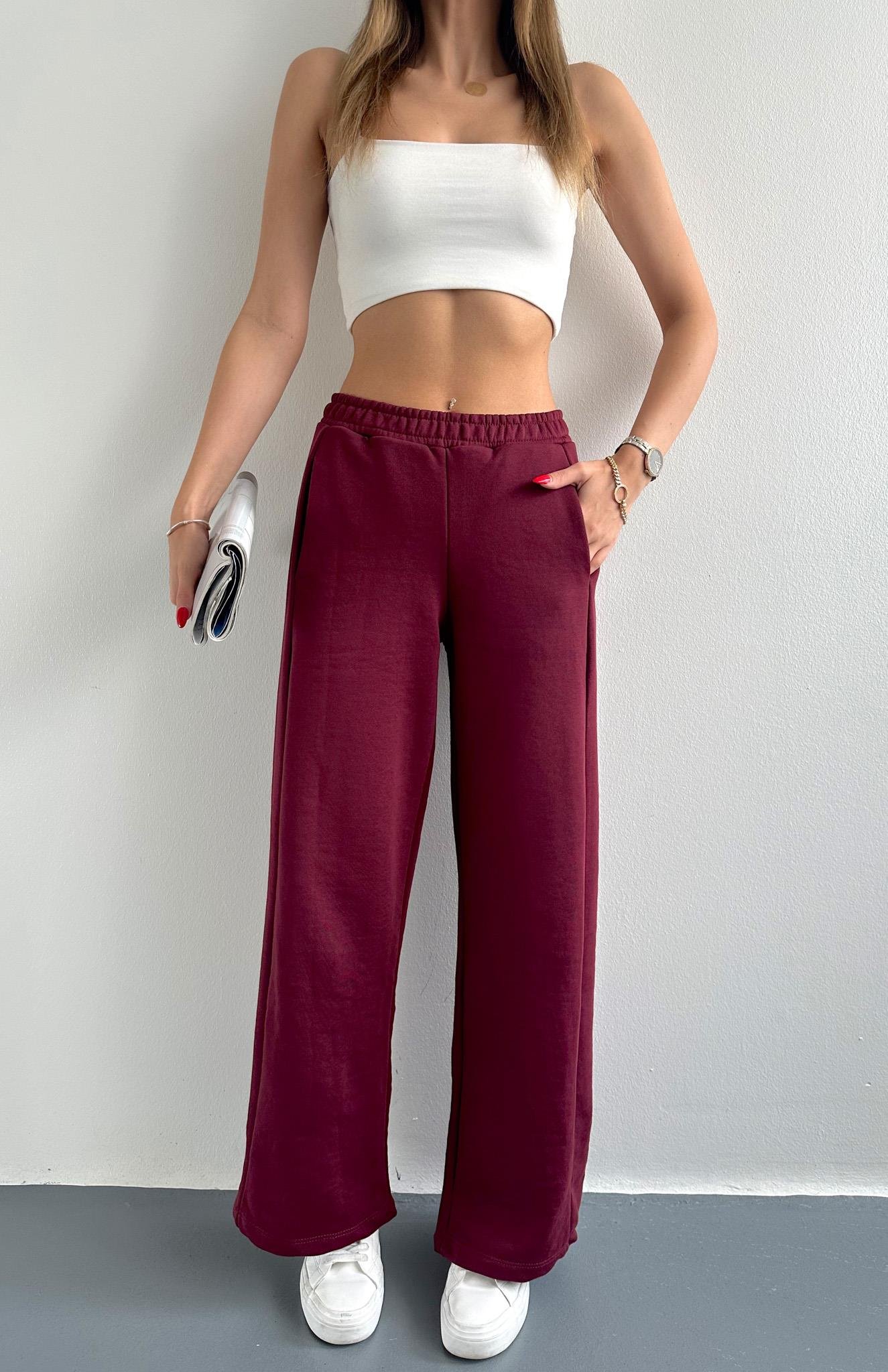 Beli Lastikli İspanyol Paça Eşofman BORDO