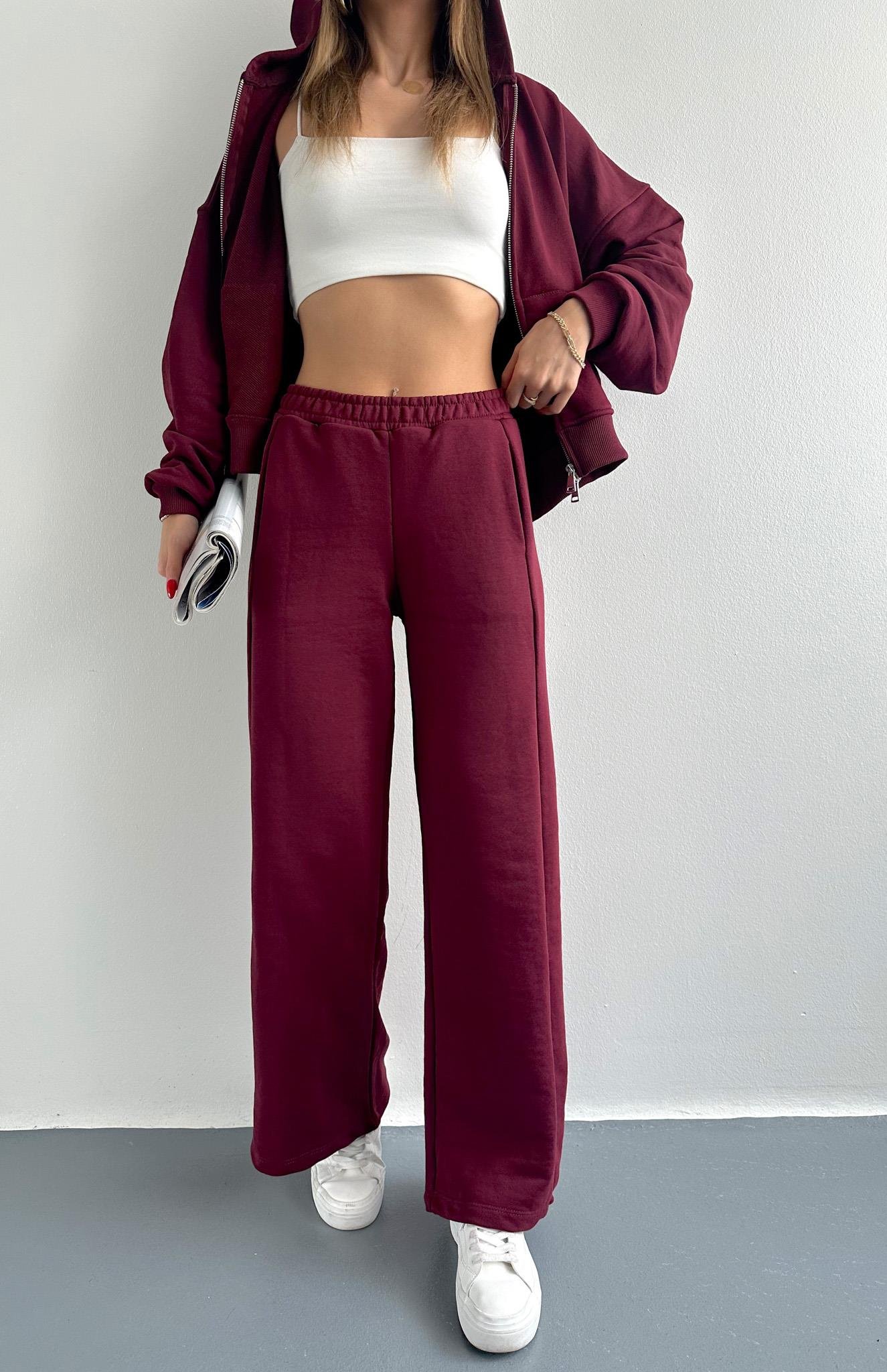 Beli Lastikli İspanyol Paça Eşofman BORDO