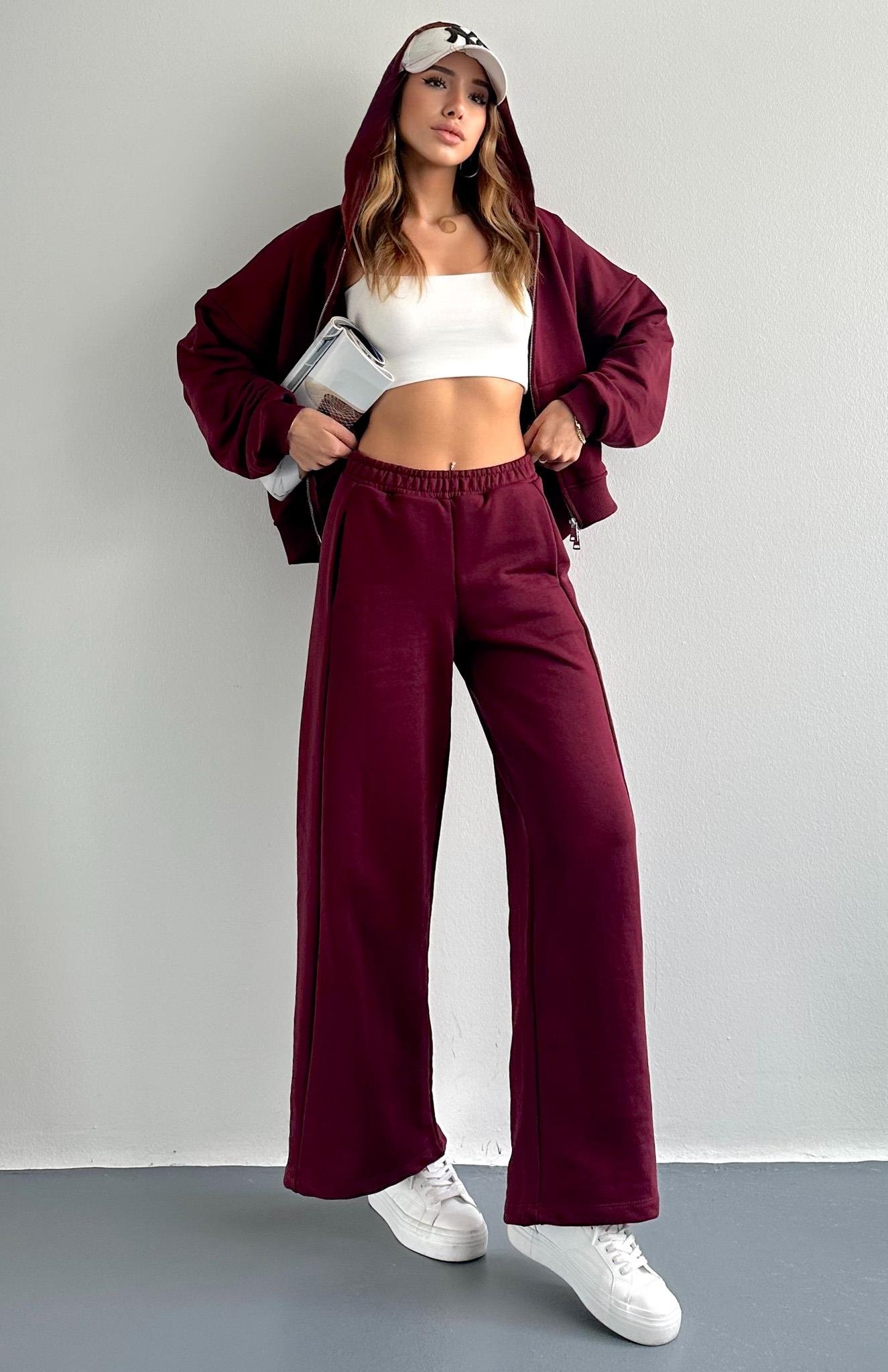 Beli Lastikli İspanyol Paça Eşofman BORDO