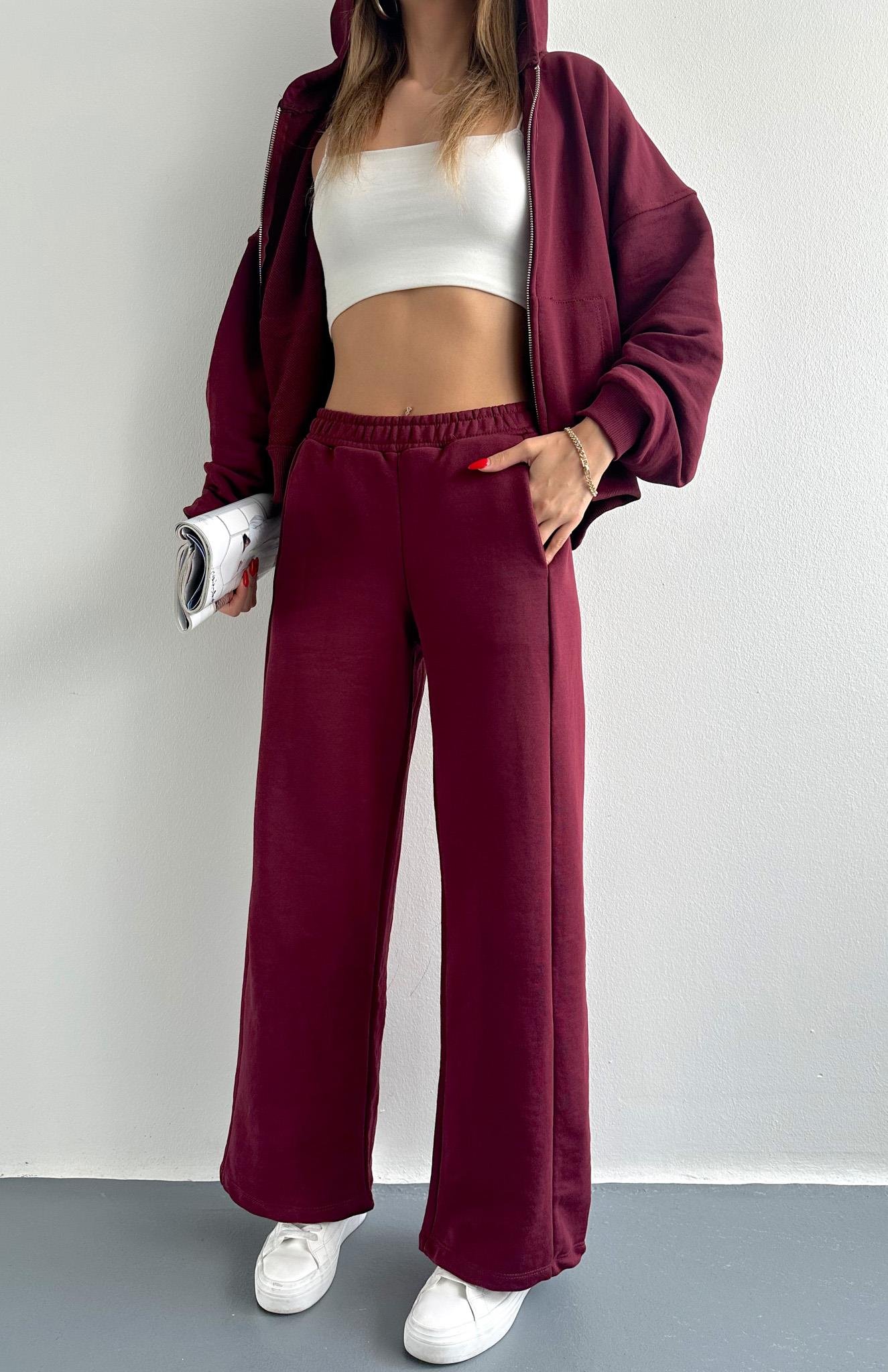 Beli Lastikli İspanyol Paça Eşofman BORDO